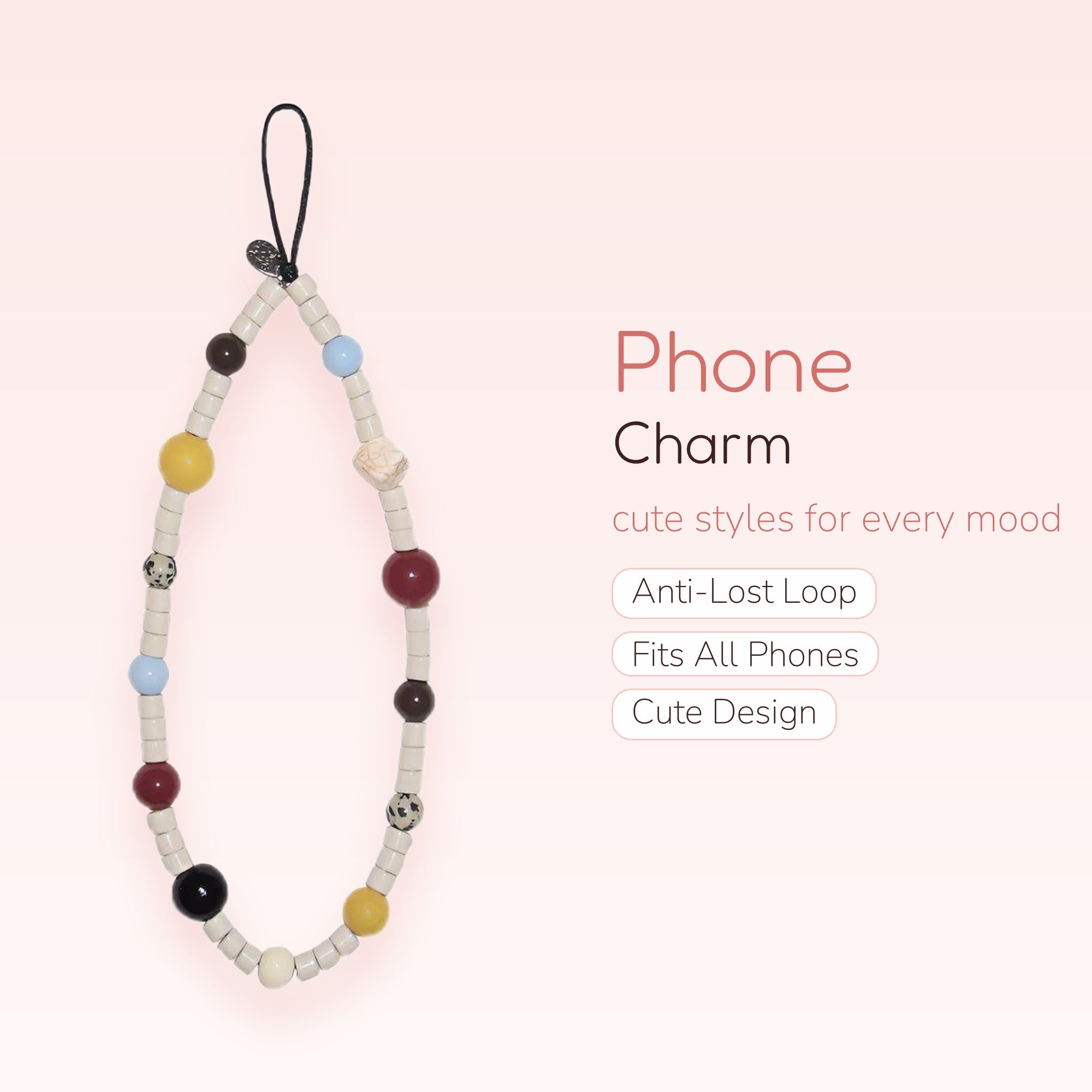 Aesthetic Beaded Phone Charm Strap | Earthy Toned Beaded Phone Lanyard