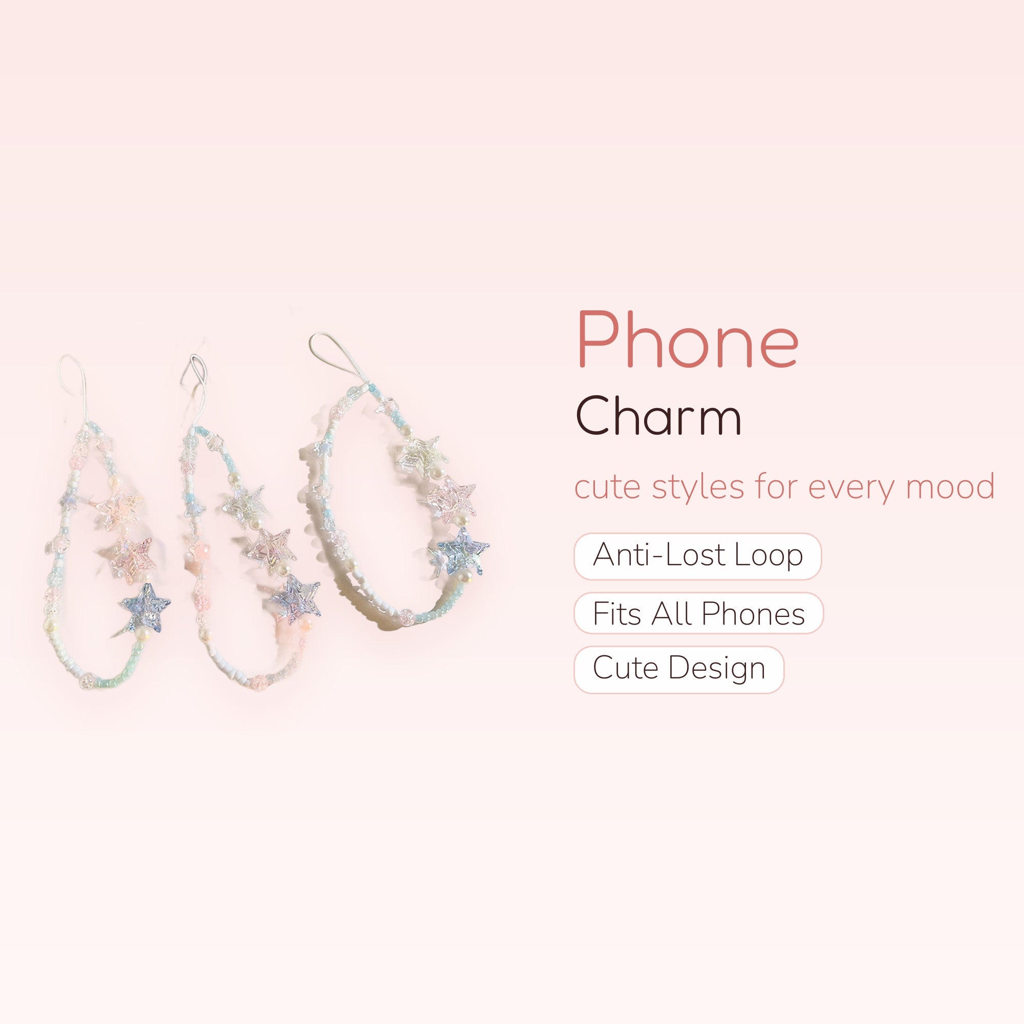 Kawaii Pastel Star & Pearl Phone Charm Strap | Aesthetic Beaded Wrist Lanyard