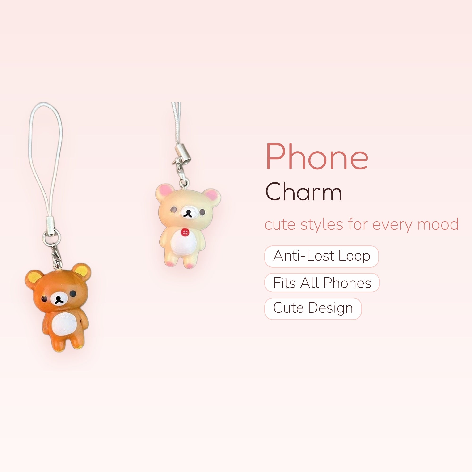 Cute Rilakkuma & Korilakkuma Bear Phone Charms | Kawaii Character Strap Set