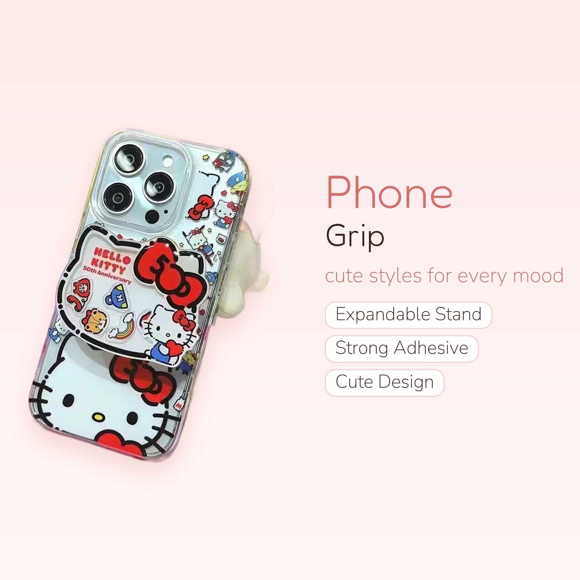 Hello Kitty 50th Anniversary Clear Phone Grip | Kawaii Pop Socket Stand