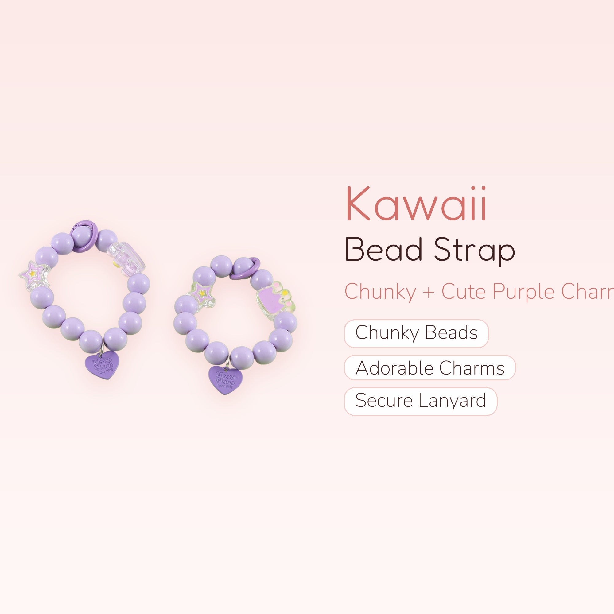 Kawaii Purple Beaded Phone Charm Strap | Cute Wrist Lanyard