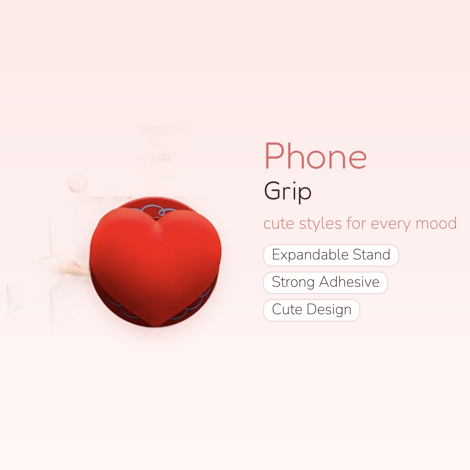 Red Heart Instagram Post Phone Grip | Cute Pop Socket Stand