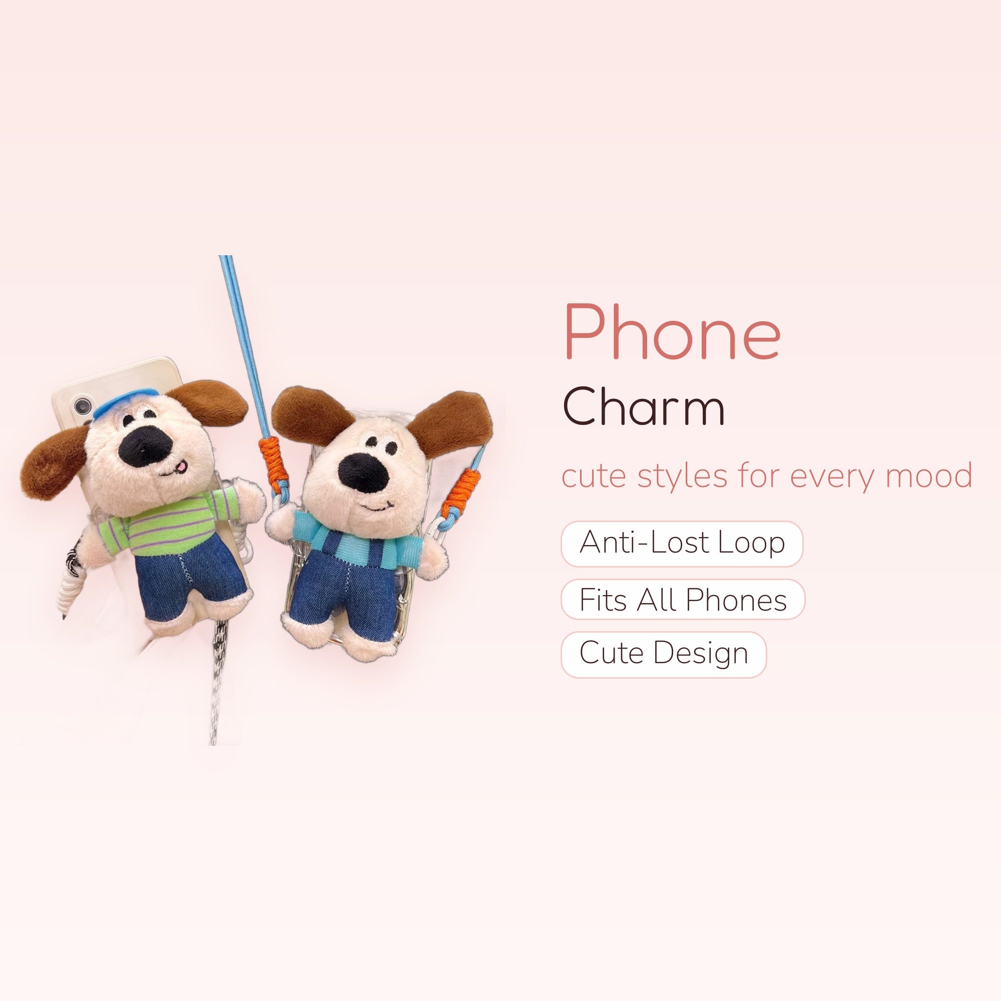 Cute Plush Dog Phone Charm Lanyard | Kawaii Cartoon Animal Crossbody Strap