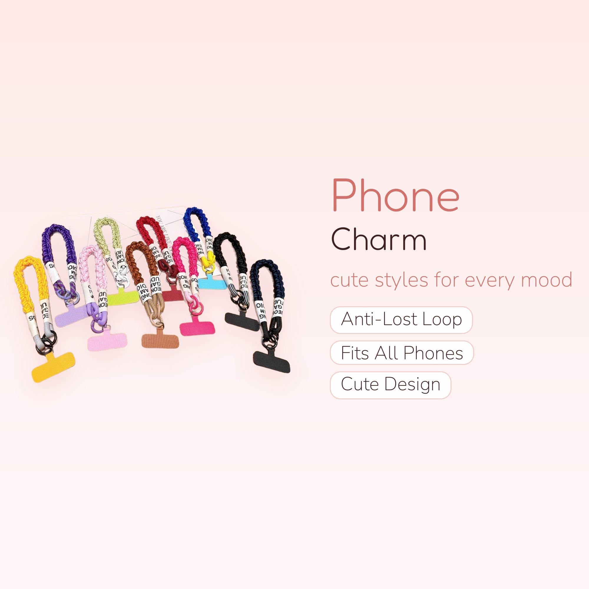 Braided Rope Phone Charm Wrist Strap | Colorful Lanyard with Phone Tether Tab