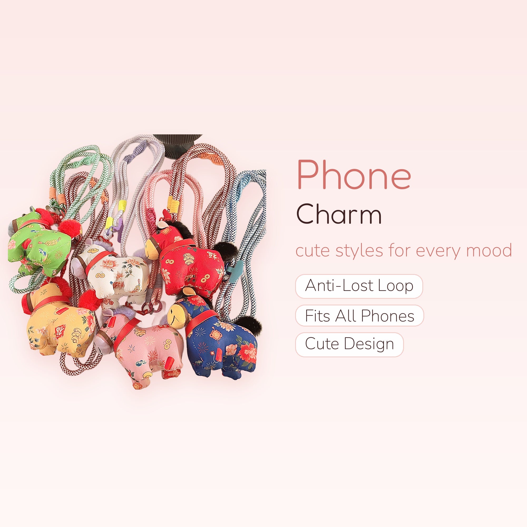 Cute Fabric Horse Phone Charm Lanyard | Colorful Braided Wrist Strap