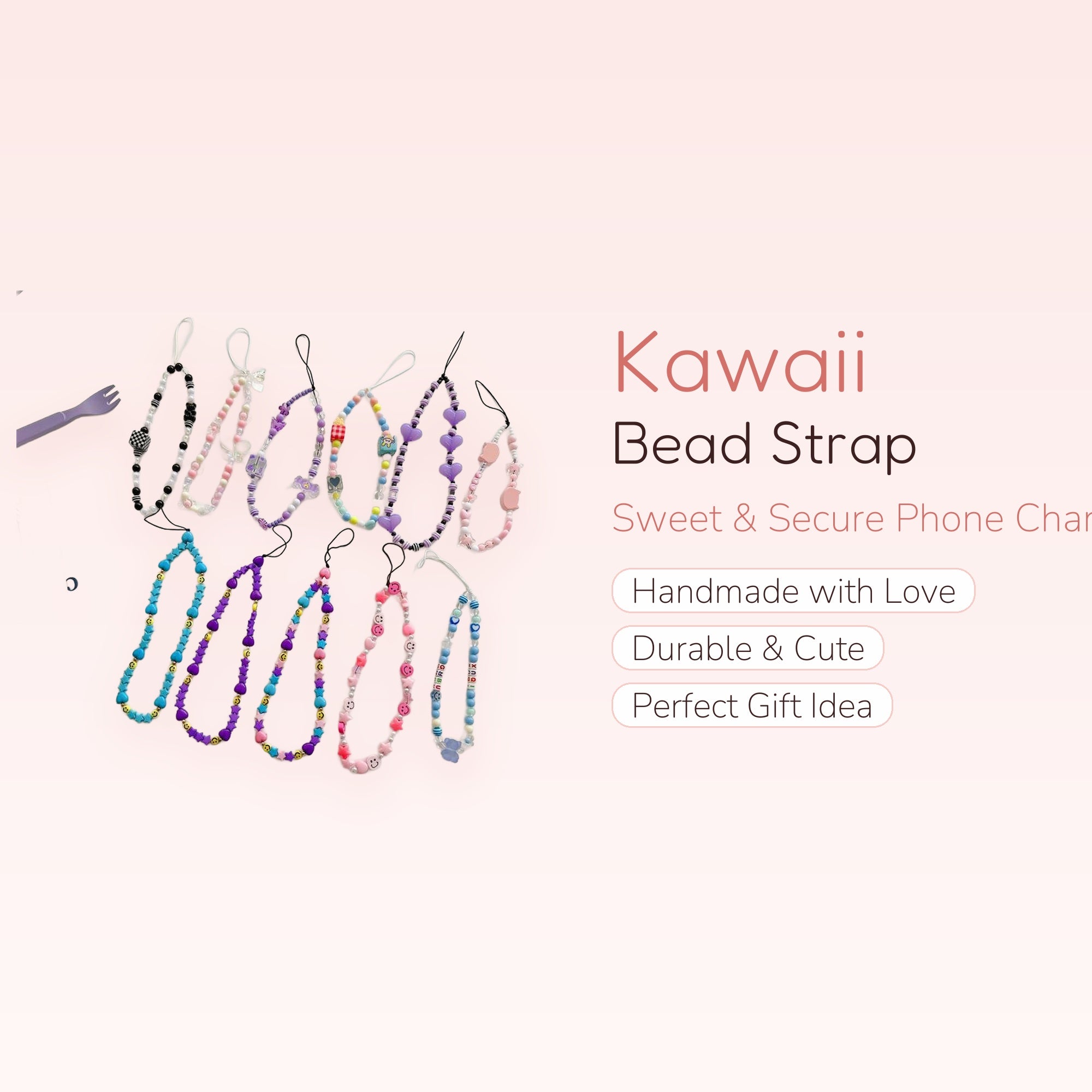 Kawaii Beaded Phone Charm Strap | Cute Wrist Lanyard Accessory
