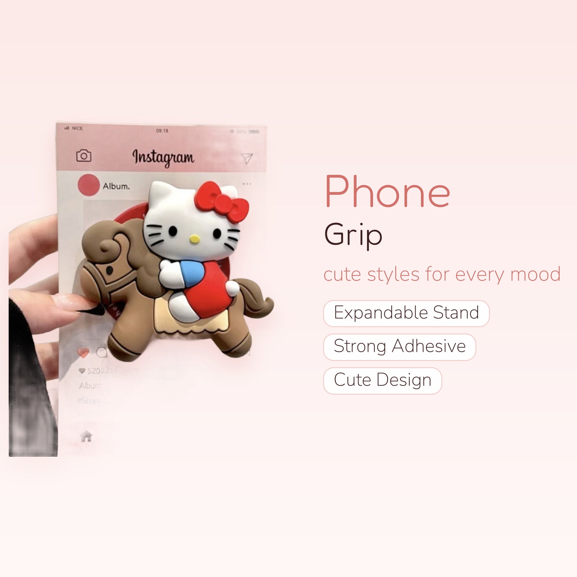 Kawaii Hello Kitty Riding Horse Phone Grip | Cute Pop Socket Stand