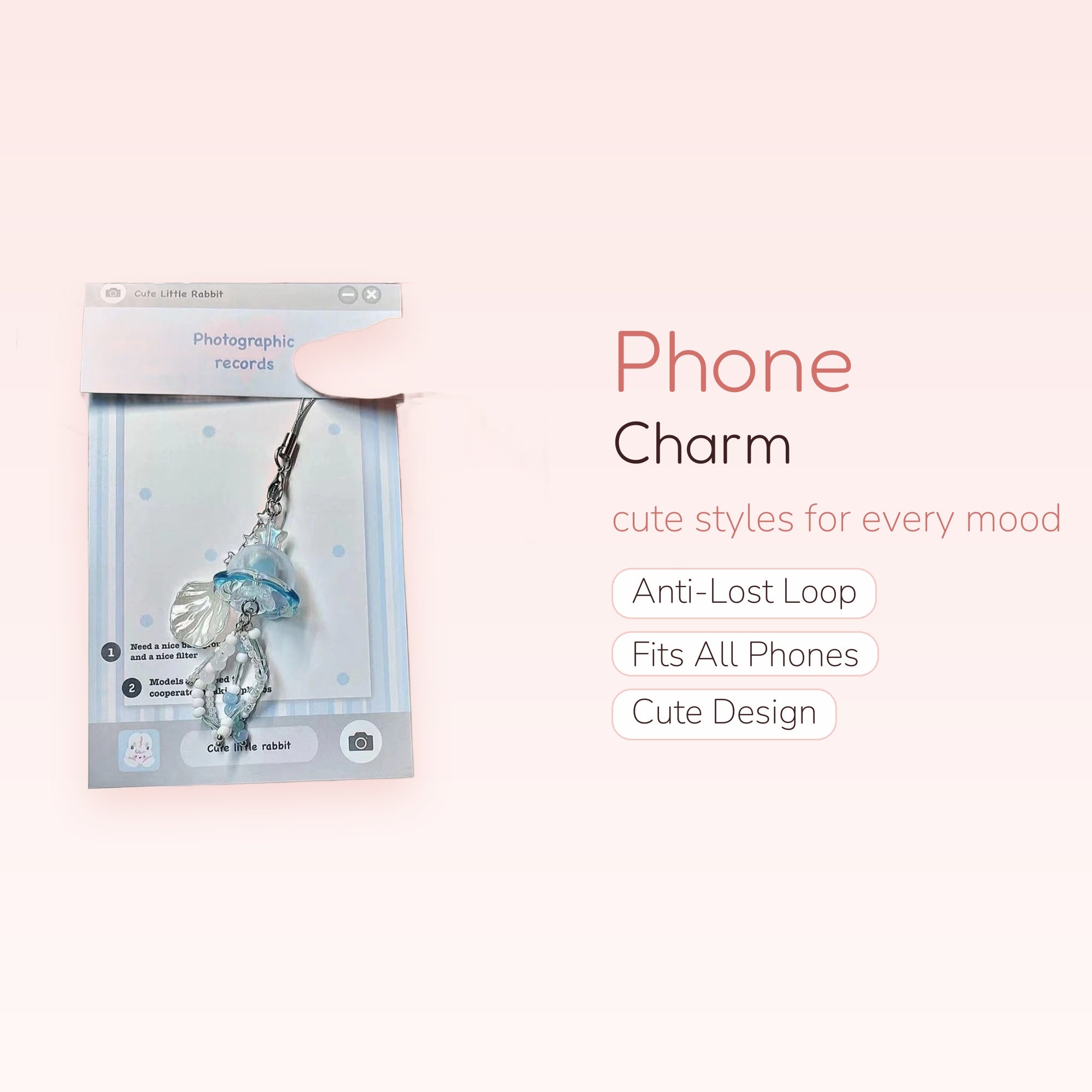 Cute Blue Jellyfish & Shell Beaded Phone Charm | Aesthetic Ocean Core Wrist Strap