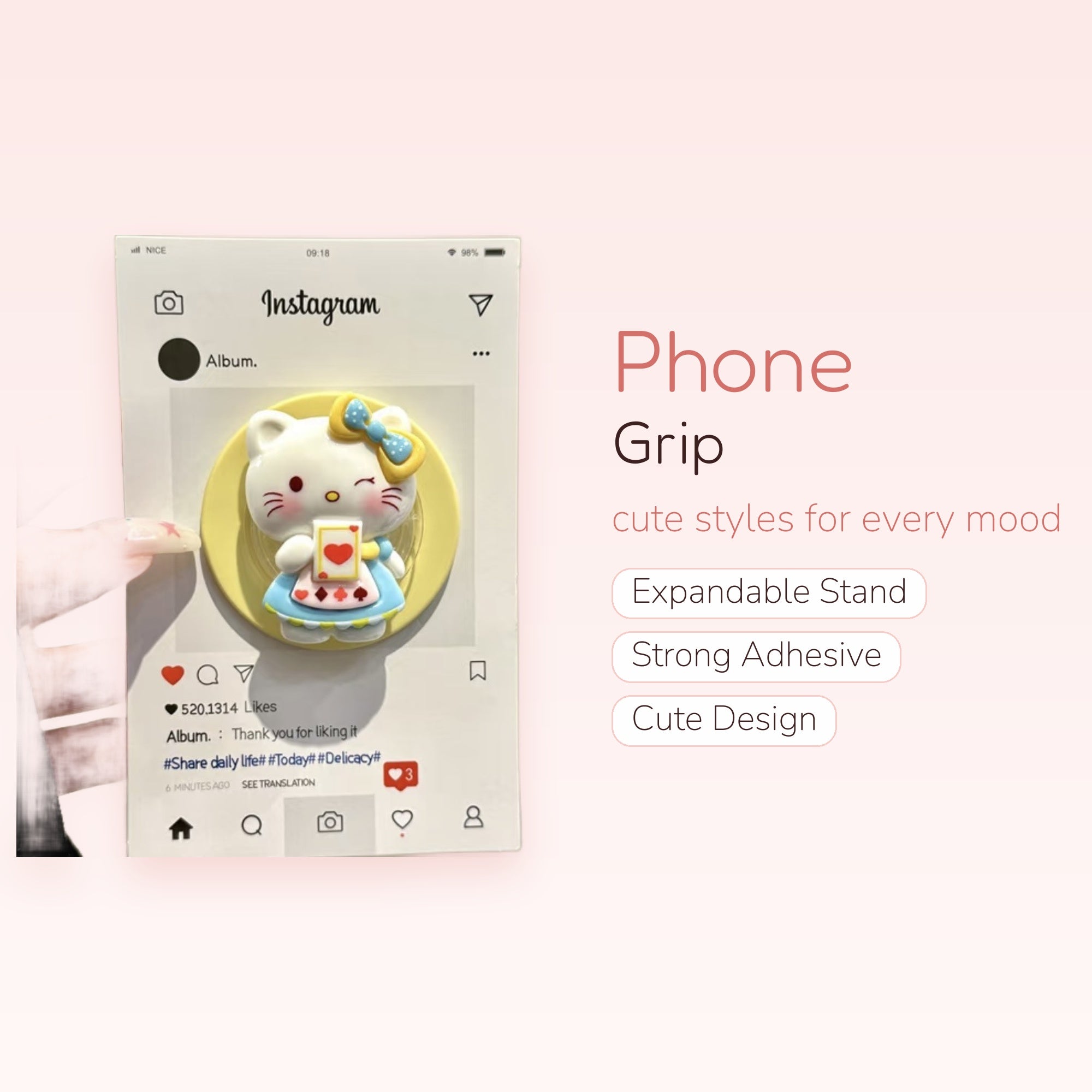 Kawaii Hello Kitty Alice in Wonderland Phone Grip | Cute Winking Kitty Pop Socket Stand