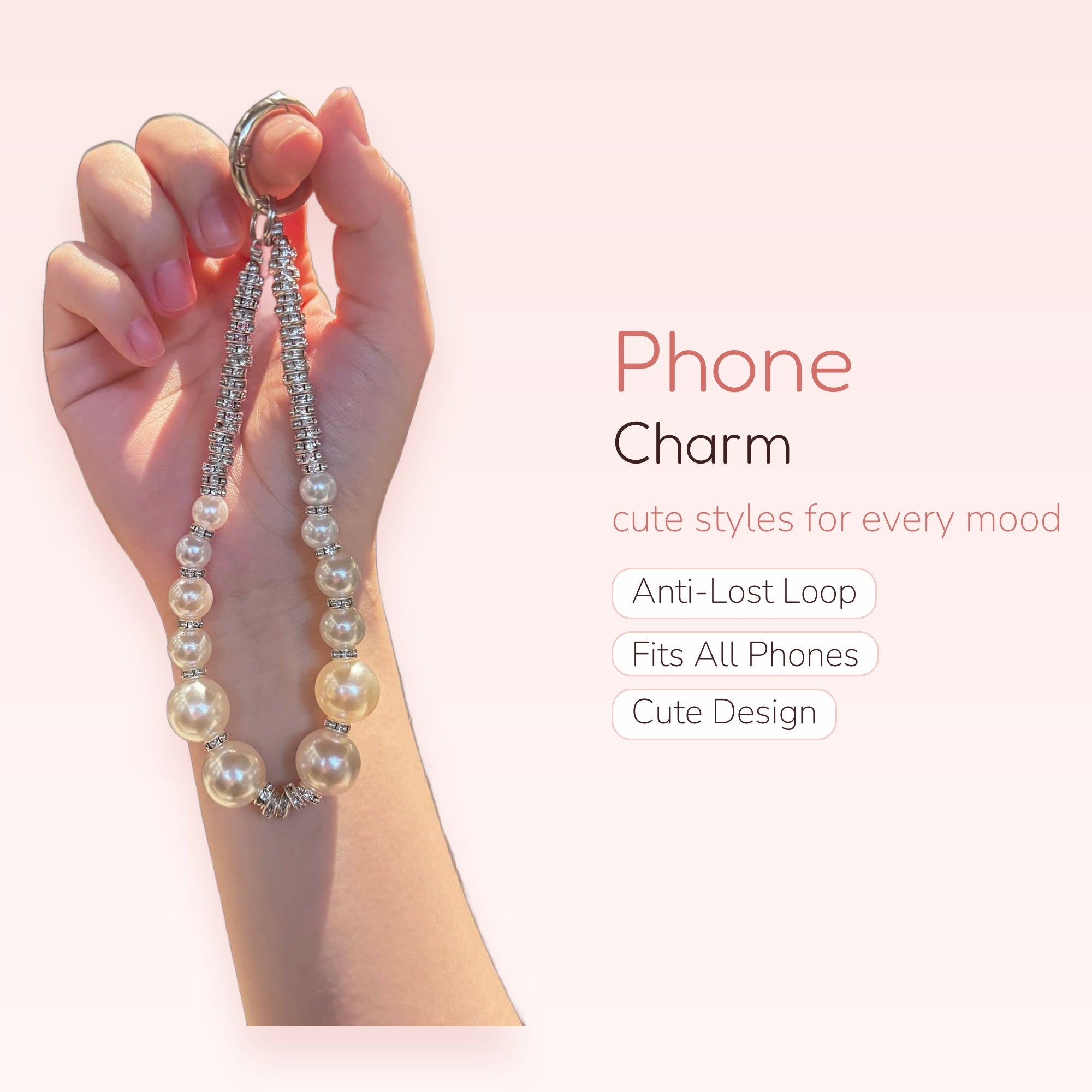 Sparkling Pearl Phone Charm Strap | Elegant Beaded Wrist Lanyard