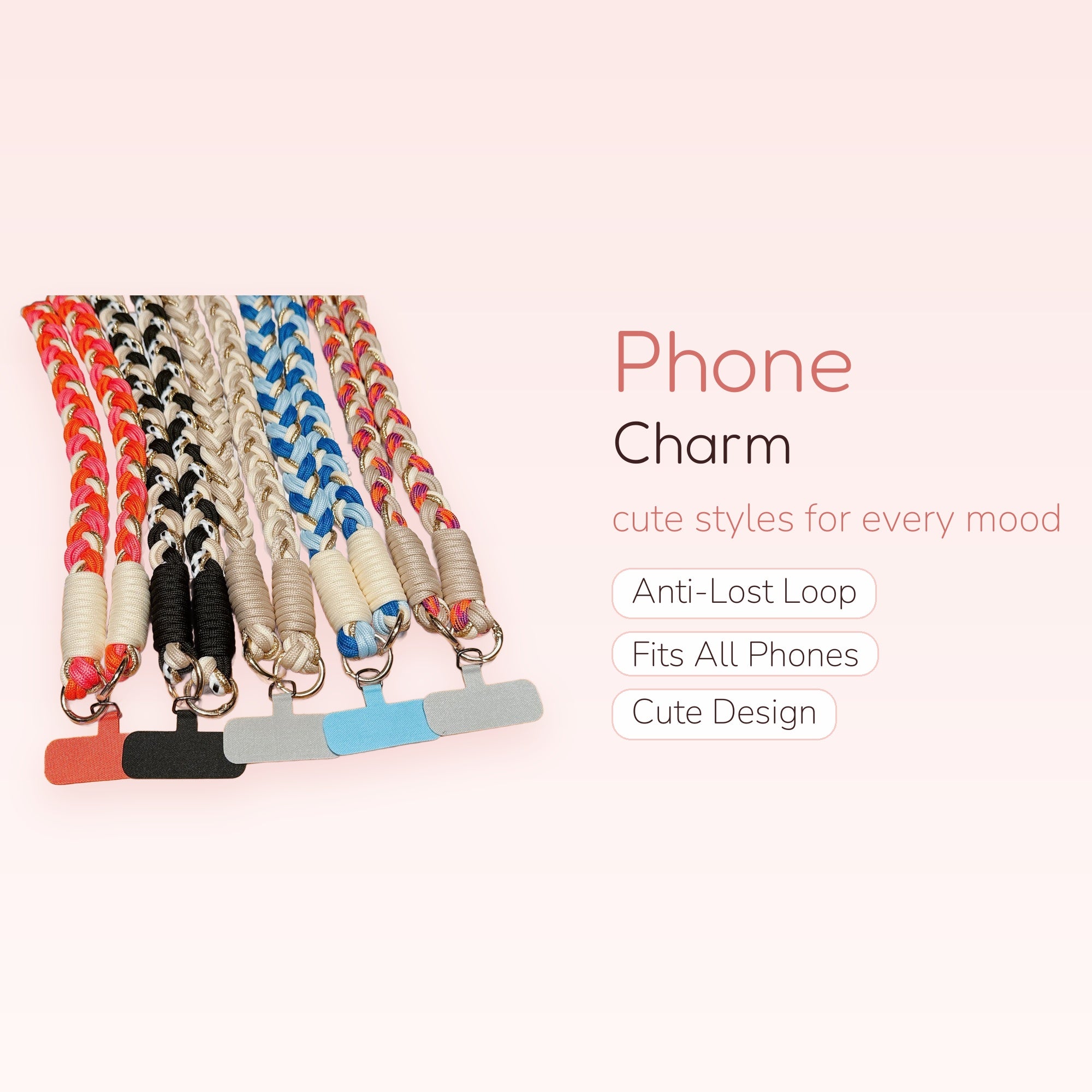 Braided Rope Phone Charm Lanyard | Colorful Woven Wrist Strap with Gold Accents