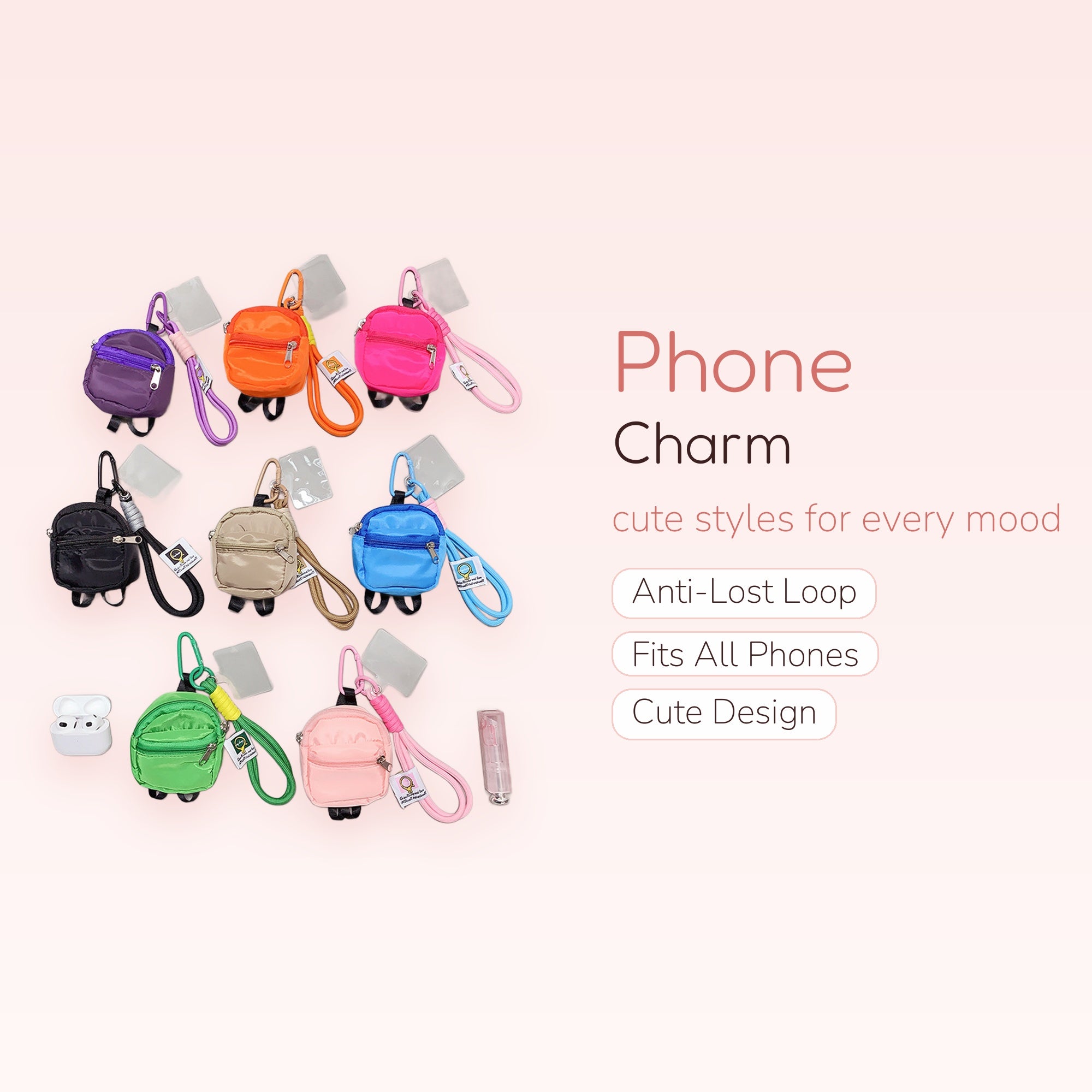Mini Backpack Phone Charm Keychain | Cute Nylon Wrist Strap Lanyard