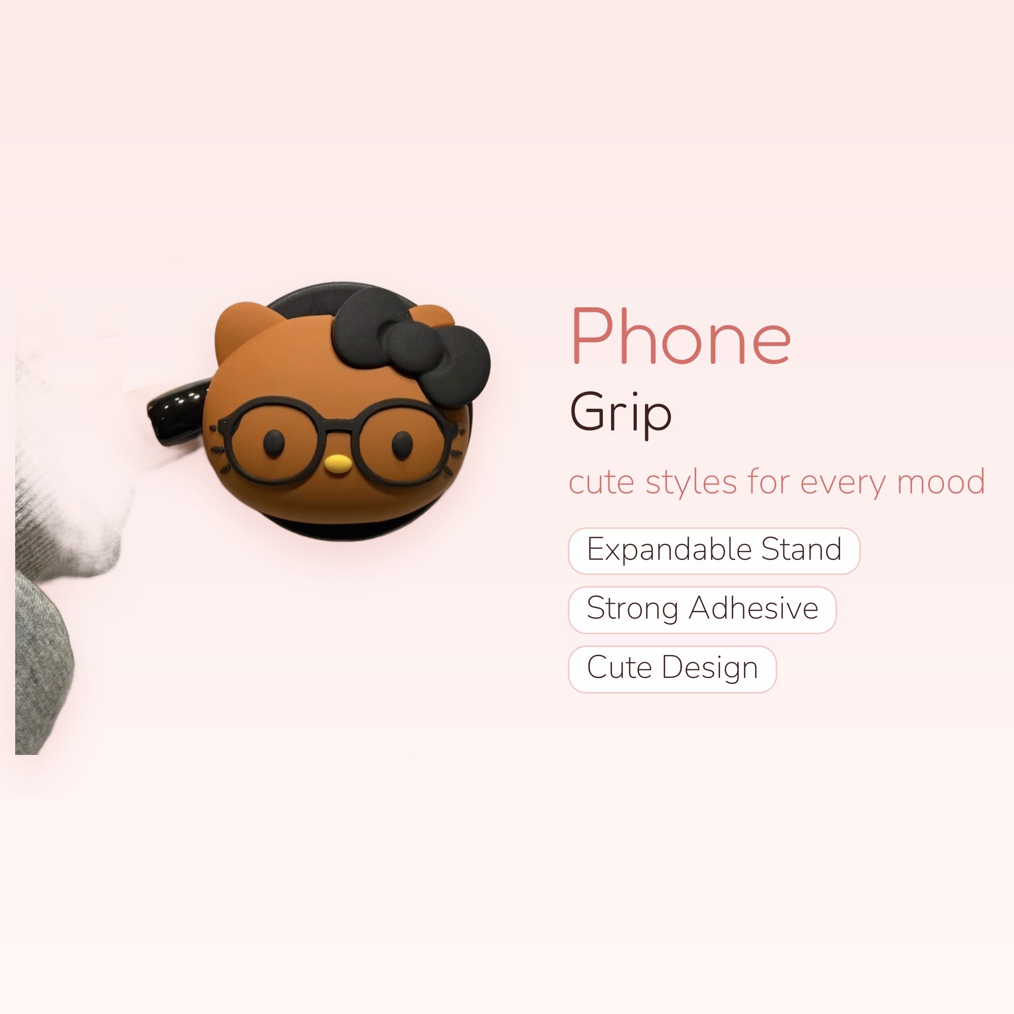 Cute Hello Kitty Glasses Phone Grip | Kawaii Brown Pop Socket Stand