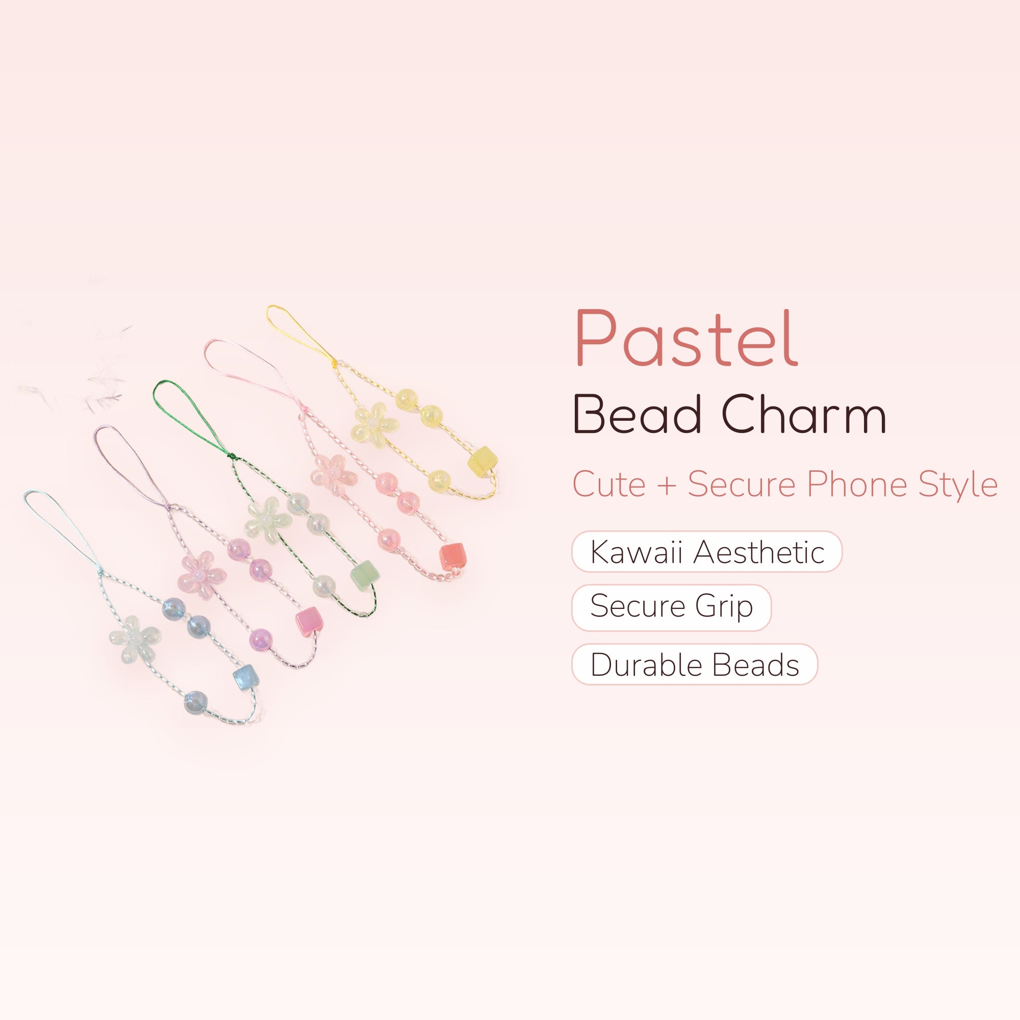 Kawaii Pastel Flower Bead Phone Charm Strap | Cute Wrist Lanyard