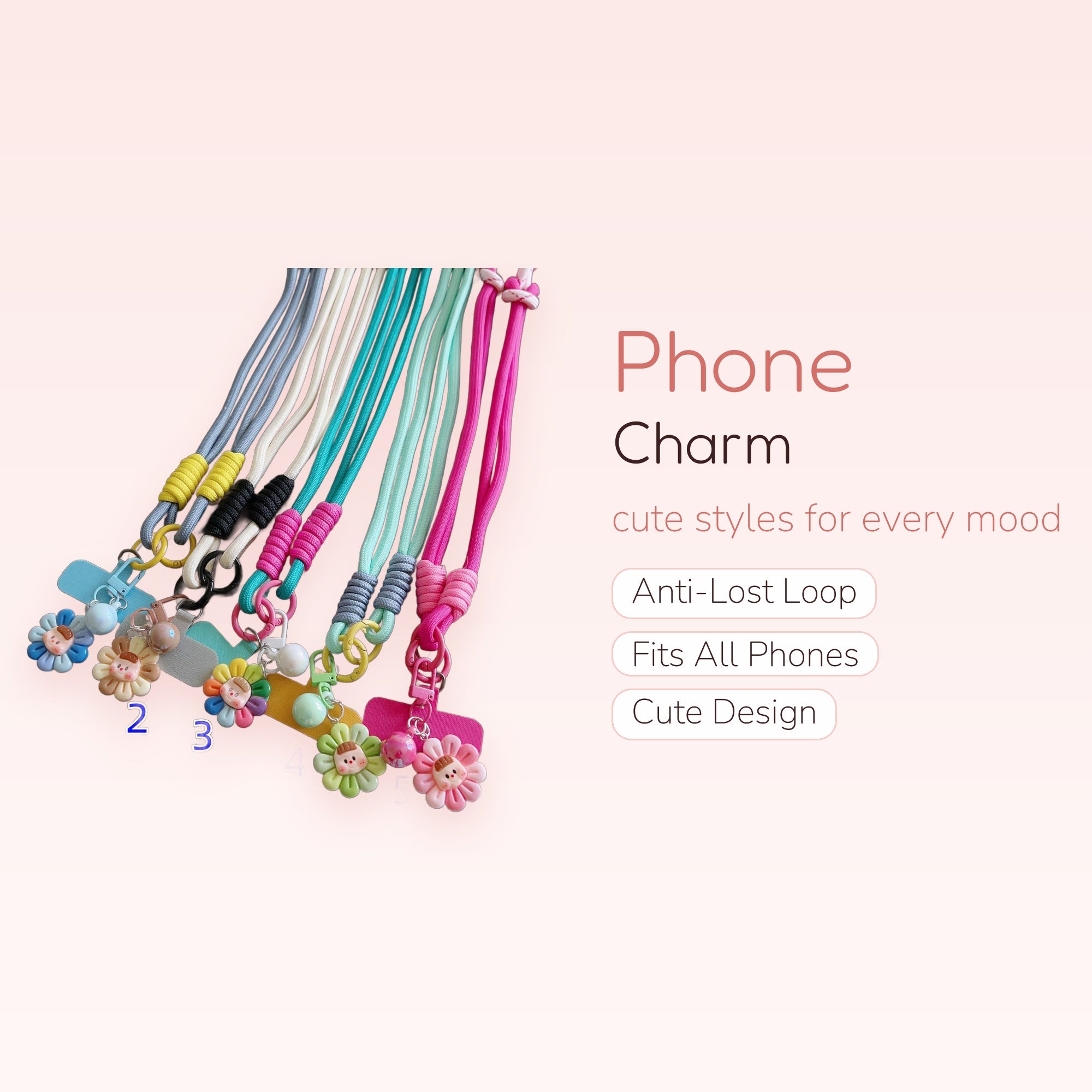 Kawaii Flower Phone Lanyard Strap | Colorful Adjustable Crossbody Phone Charm