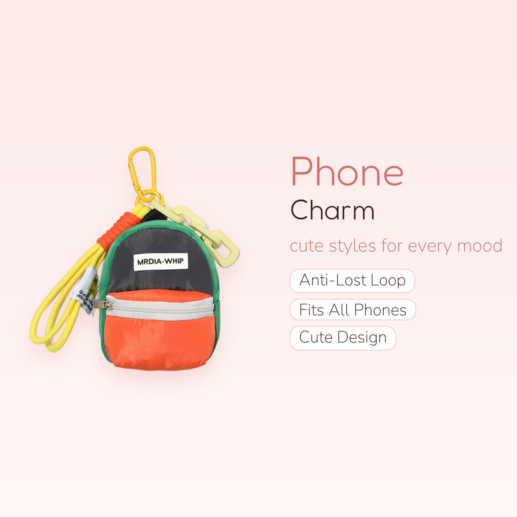 Mini Backpack Phone Charm Keychain | Cute Orange Green Black Bag Lanyard