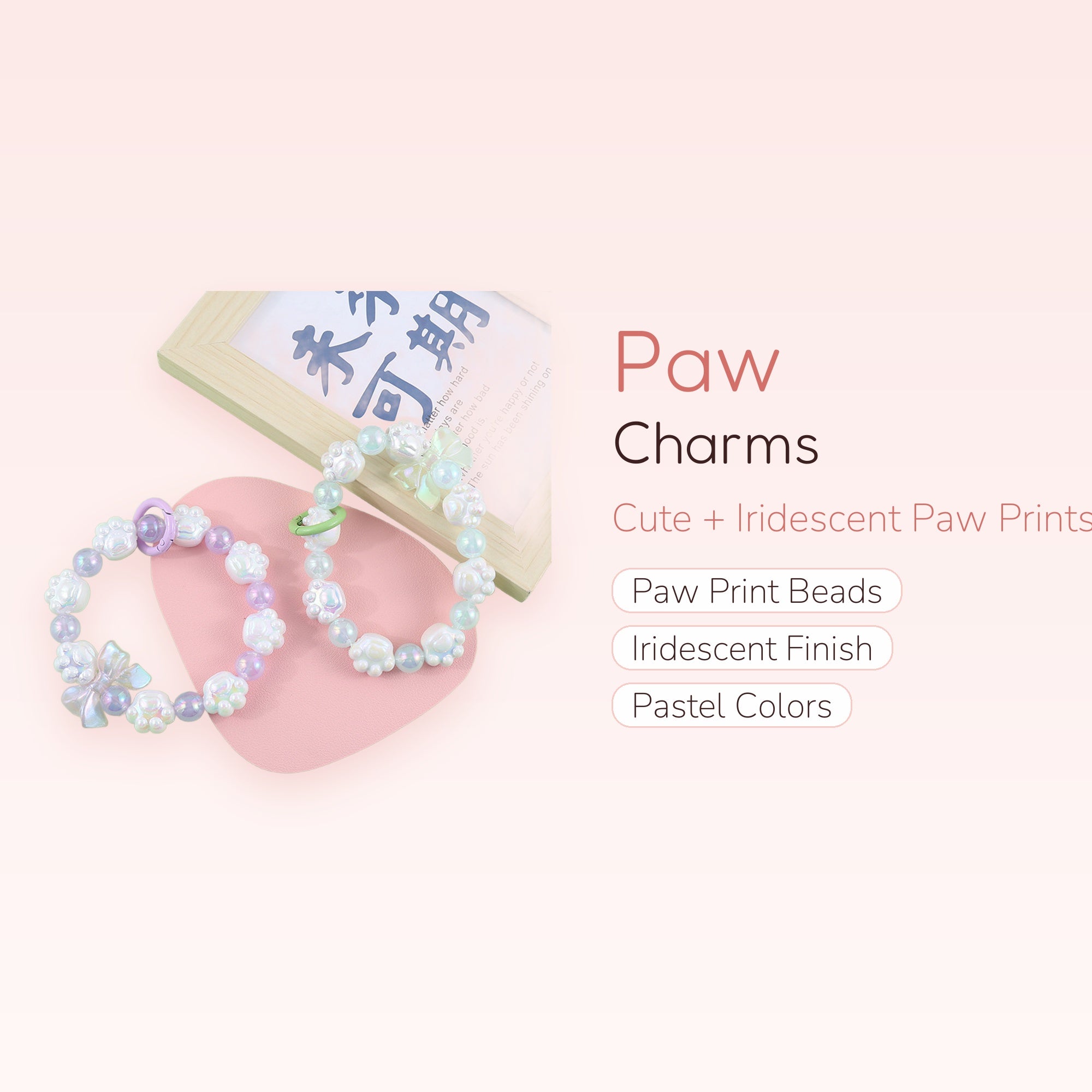 Kawaii Paw Print Phone Charm Strap | Pastel Beaded Wrist Lanyard