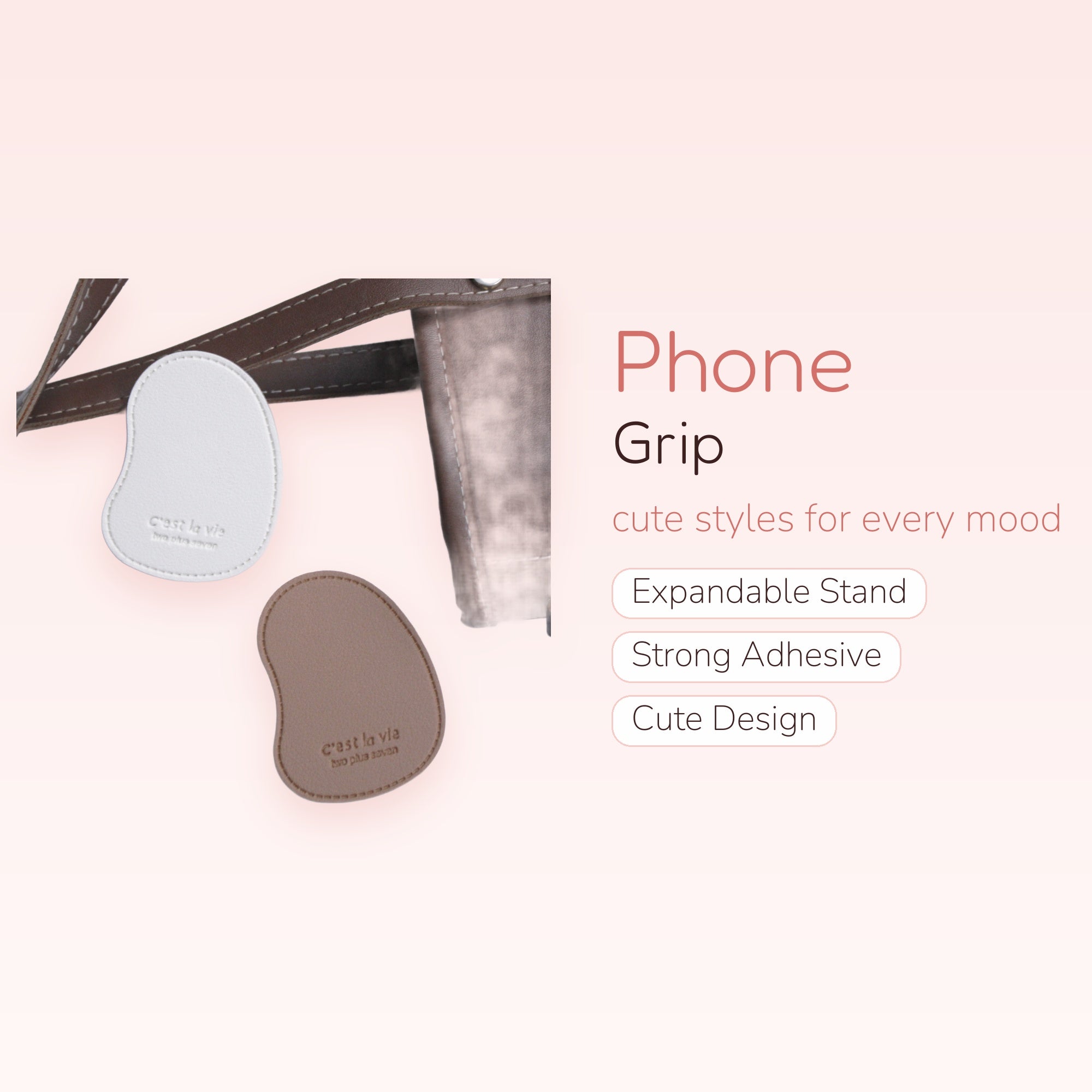 Minimalist Pebble Phone Grip Set | Aesthetic "C'est la vie" Pop Socket Stand