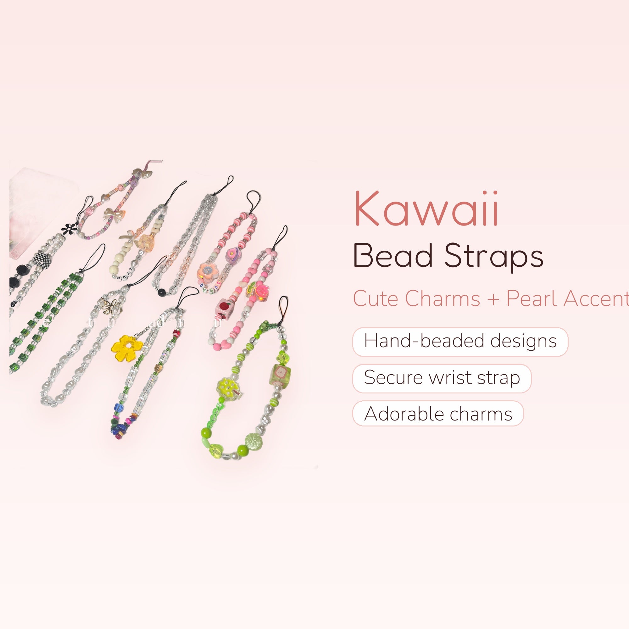 Kawaii Beaded Phone Charm Strap | Cute Wrist Lanyard Accessory