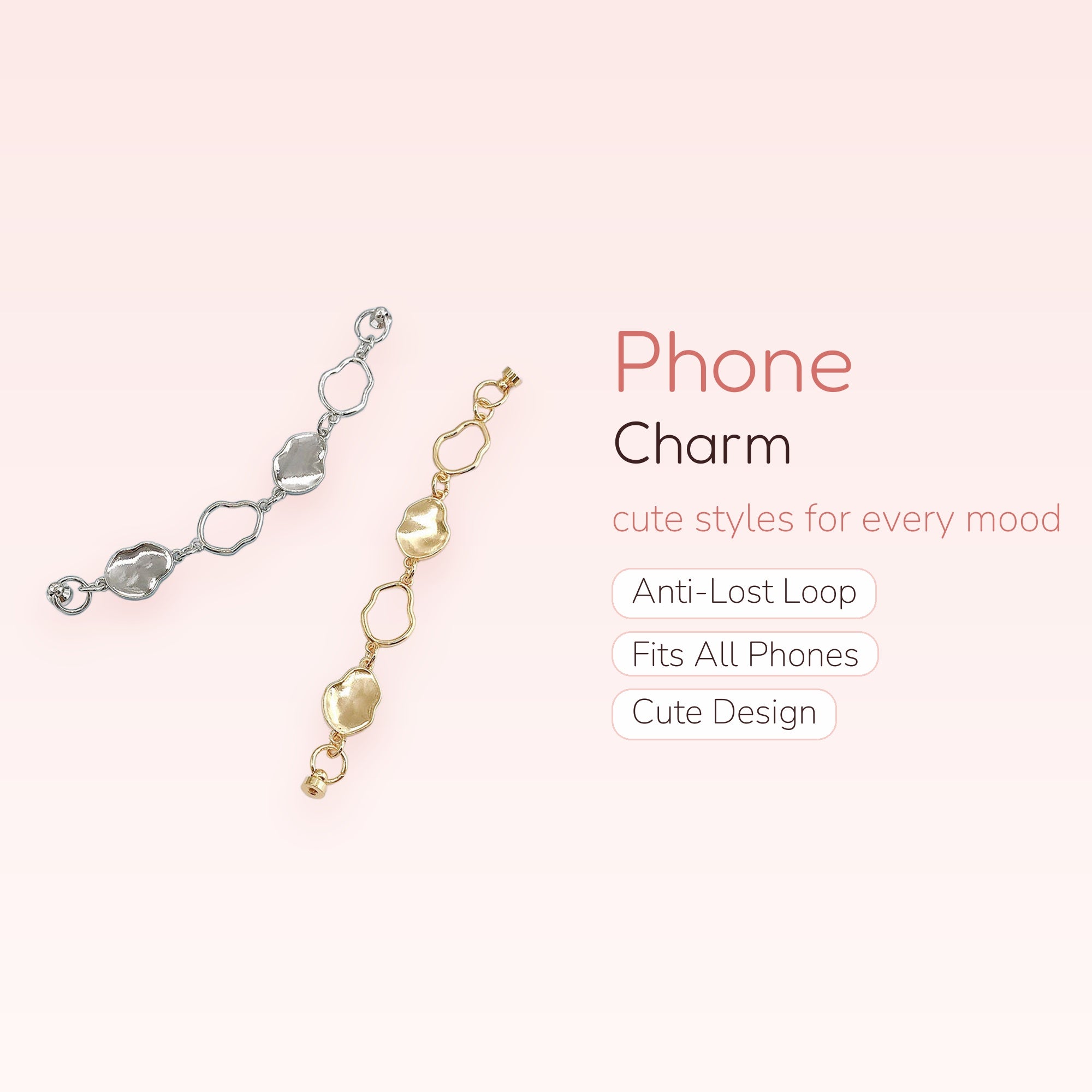 Aesthetic Irregular Metal Link Phone Charm | Gold & Silver Chain Wrist Strap