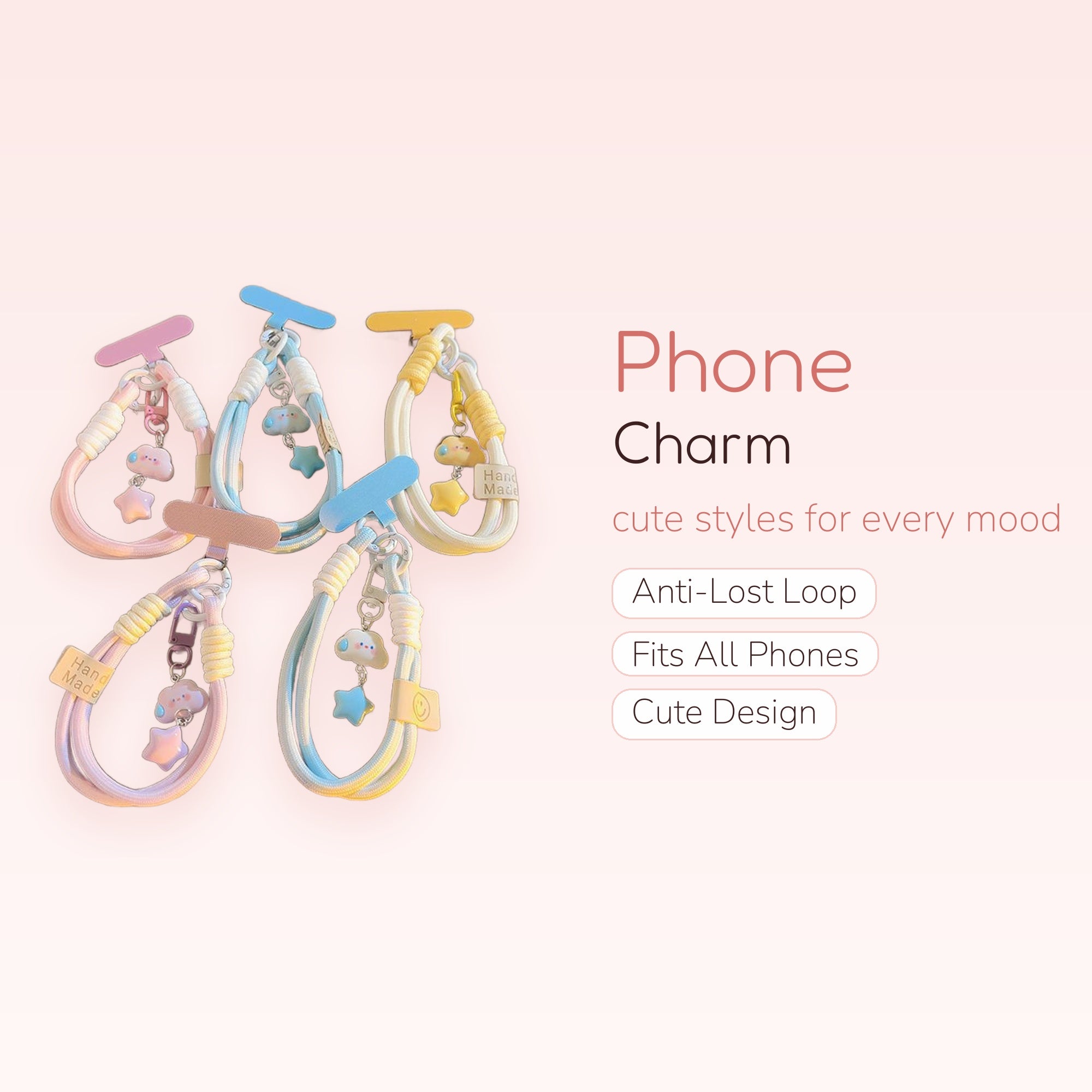 Pastel Cloud & Star Phone Charm Strap | Cute Braided Wrist Lanyard