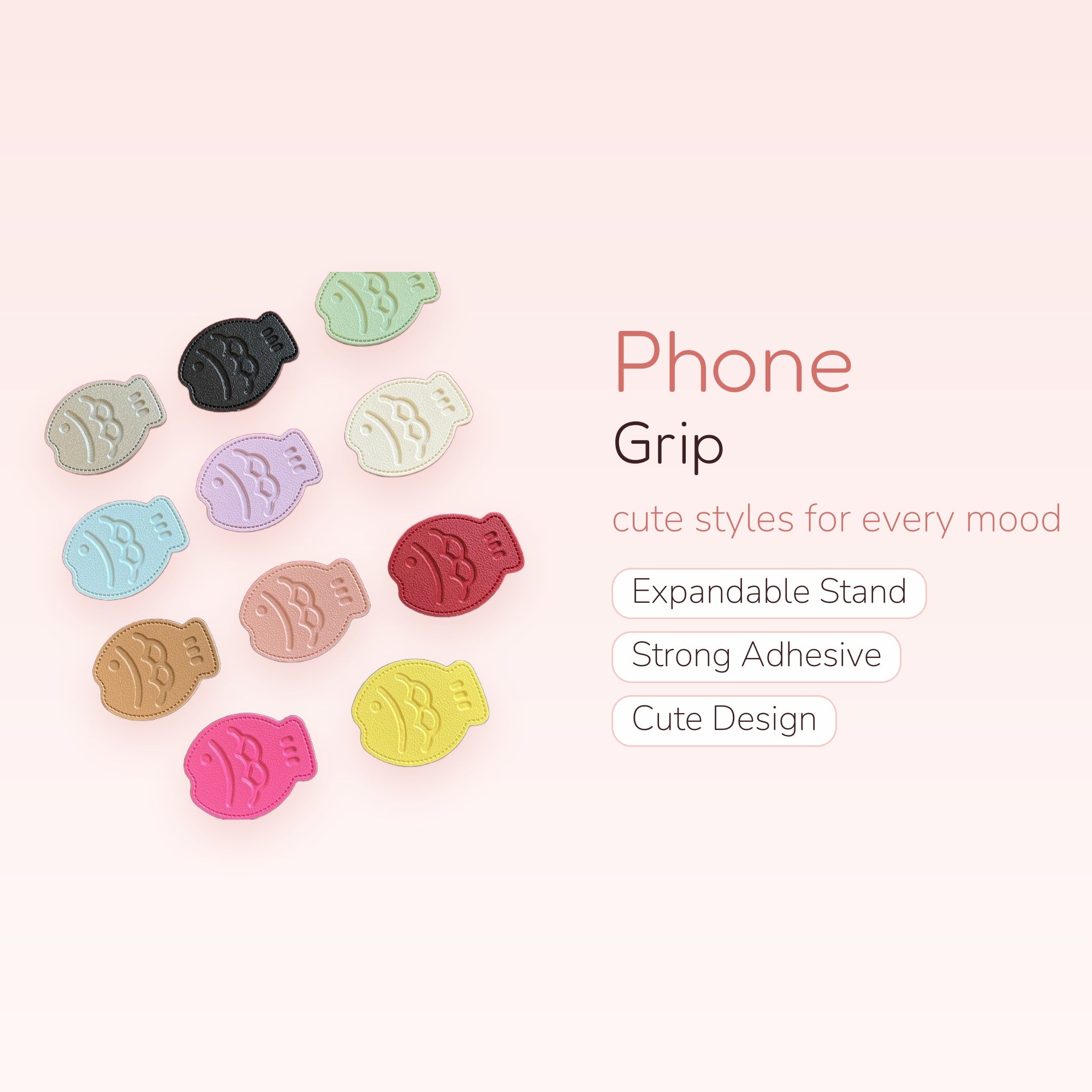 Kawaii Taiyaki Fish Phone Grip | Cute Pastel Faux Leather Pop Socket