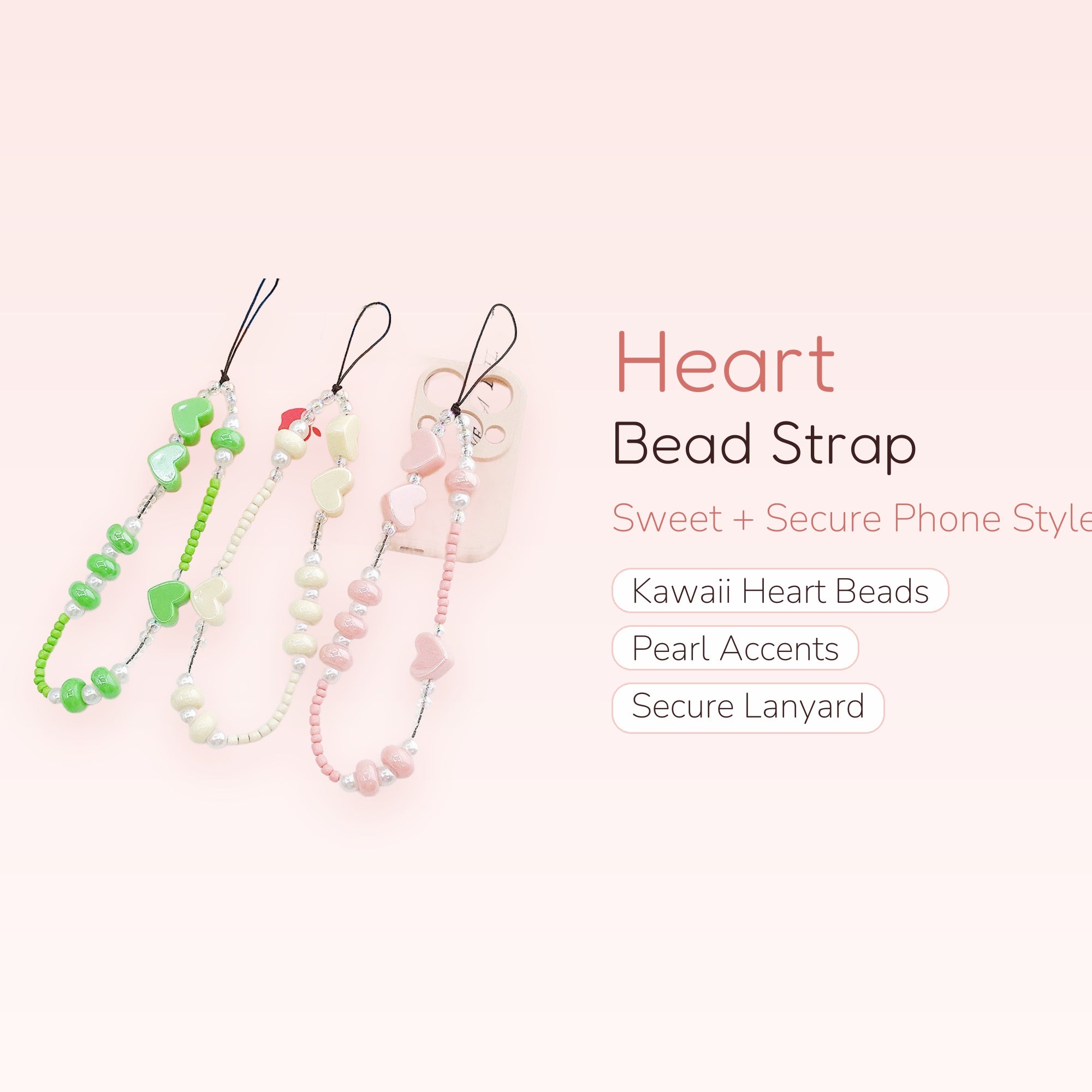 Cute Heart Bead Phone Charm Strap | Kawaii Wrist Lanyard