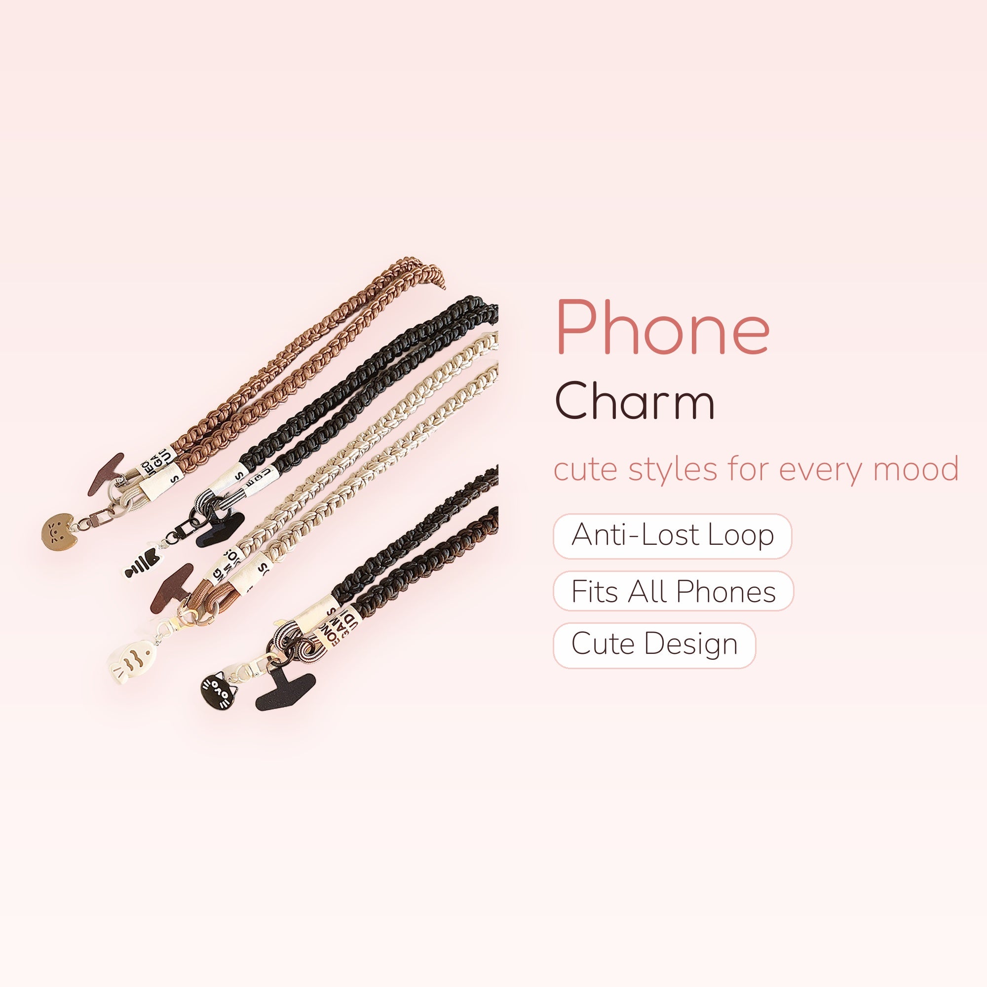Braided Macrame Phone Lanyard with Cute Animal Charms | Aesthetic Wrist Strap