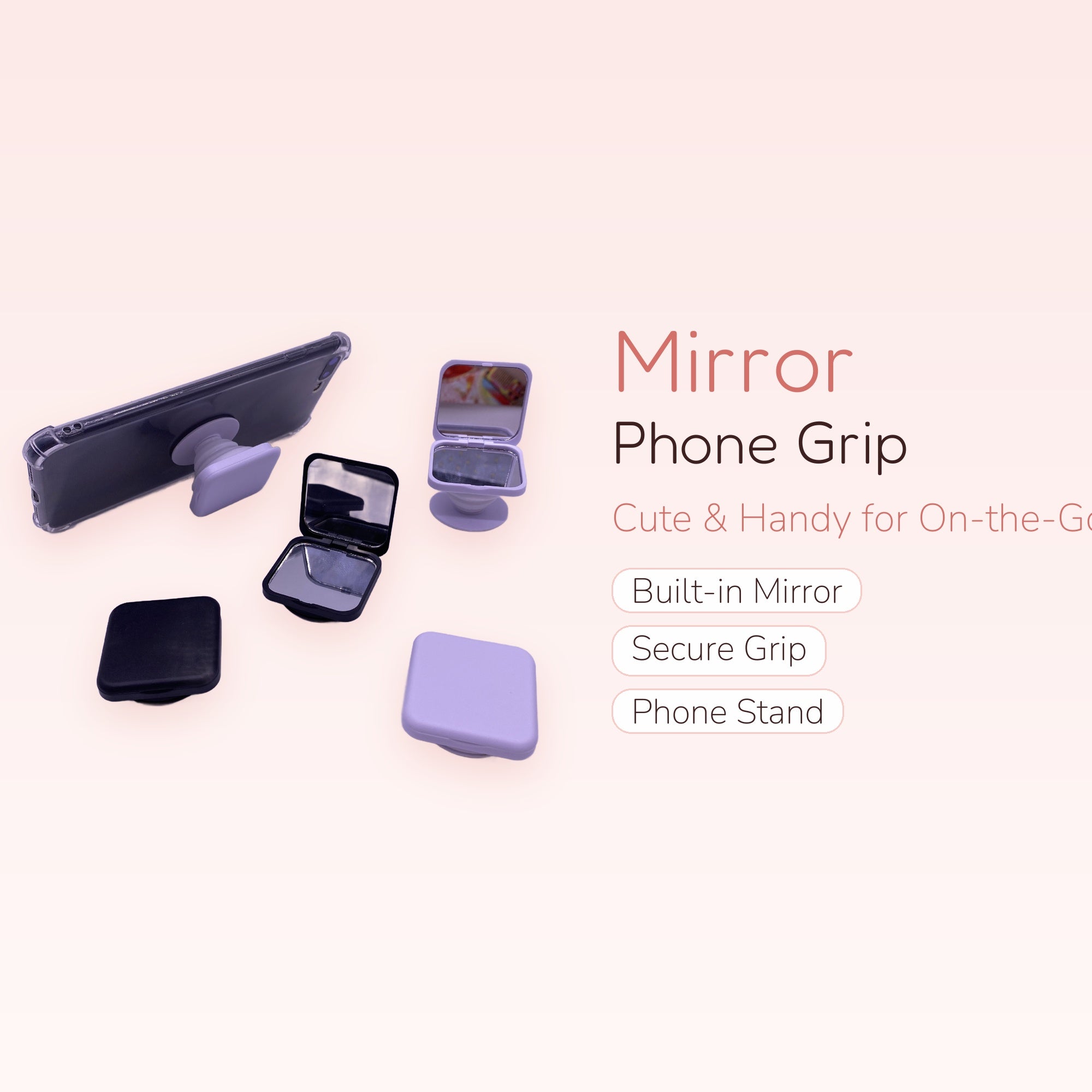 Mirror Phone Grip & Stand | Compact Pop Socket with Mirror