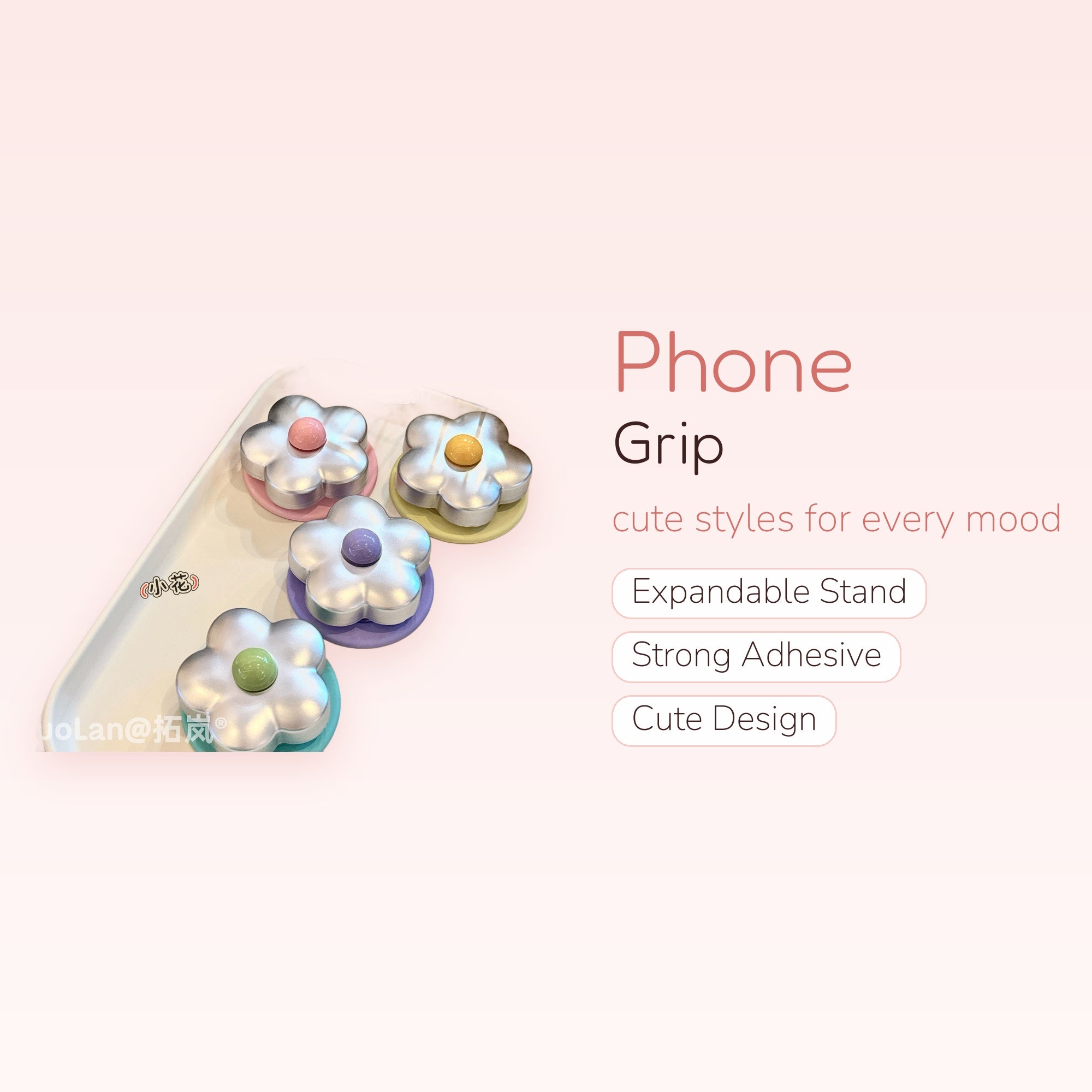 Metallic Flower Phone Grip | Cute Pastel Silicone Pop Socket Stand