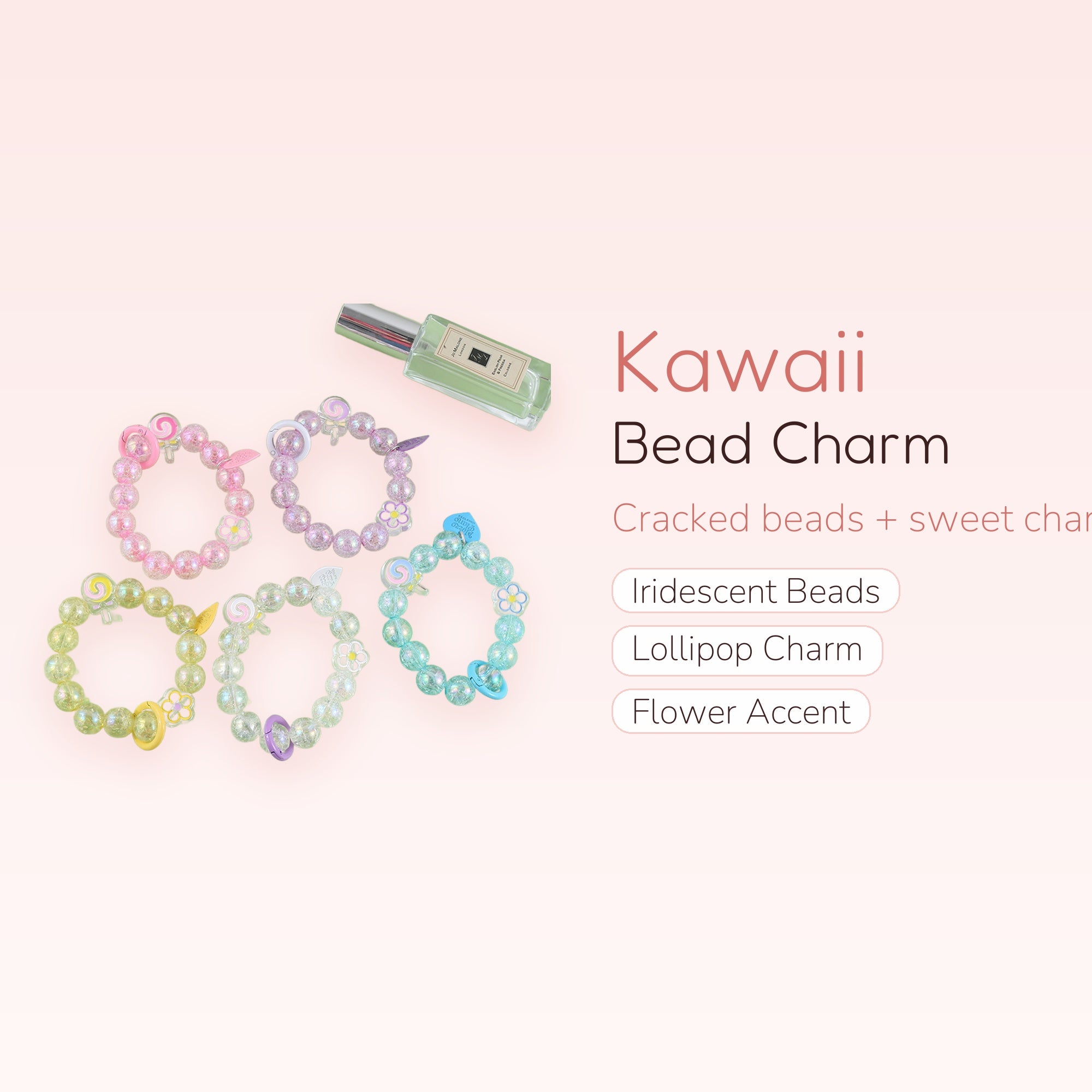 Kawaii Cracked Bead Phone Charm Strap | Lollipop Flower Wrist Lanyard