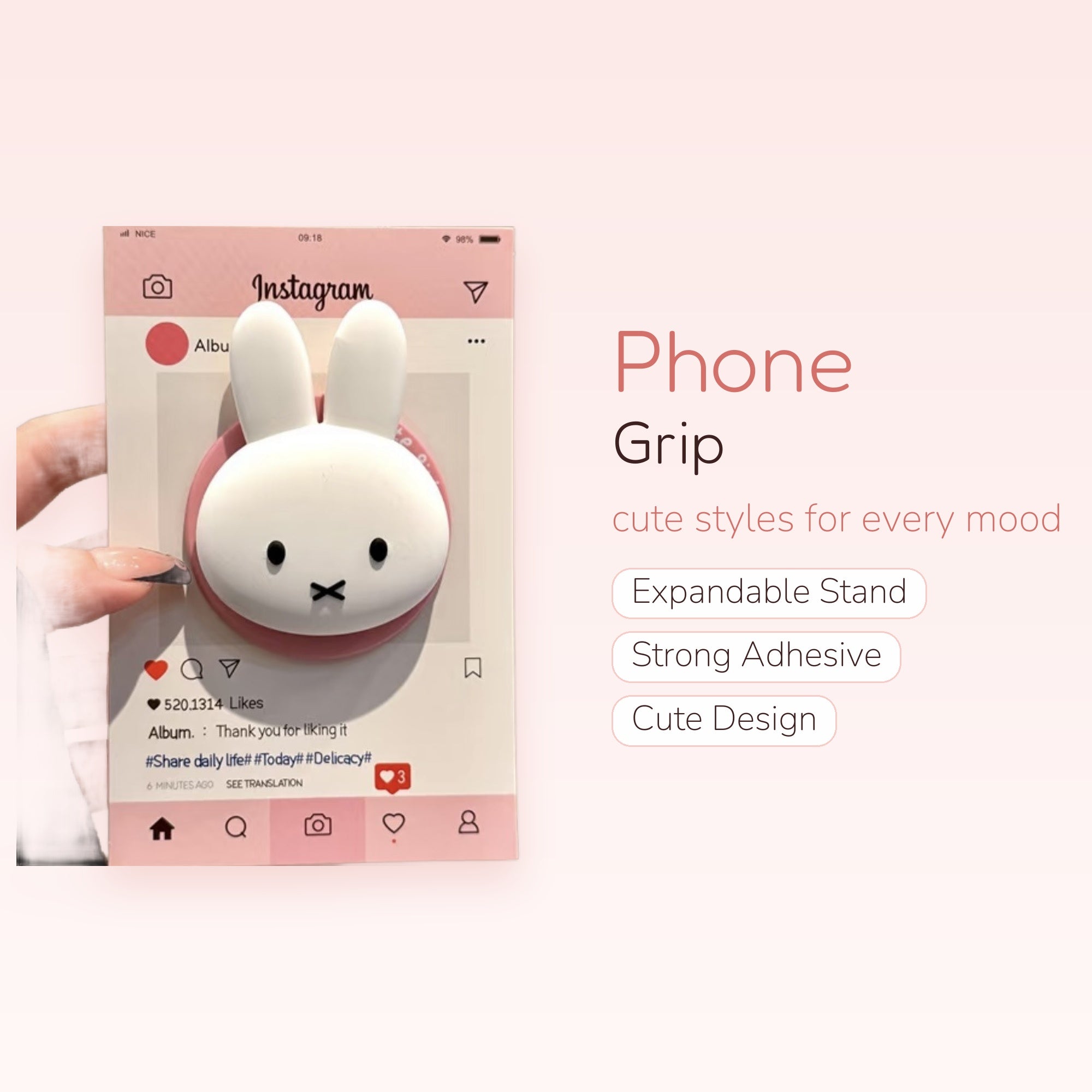 Cute White Bunny Phone Grip | Kawaii Miffy Pop Socket Stand