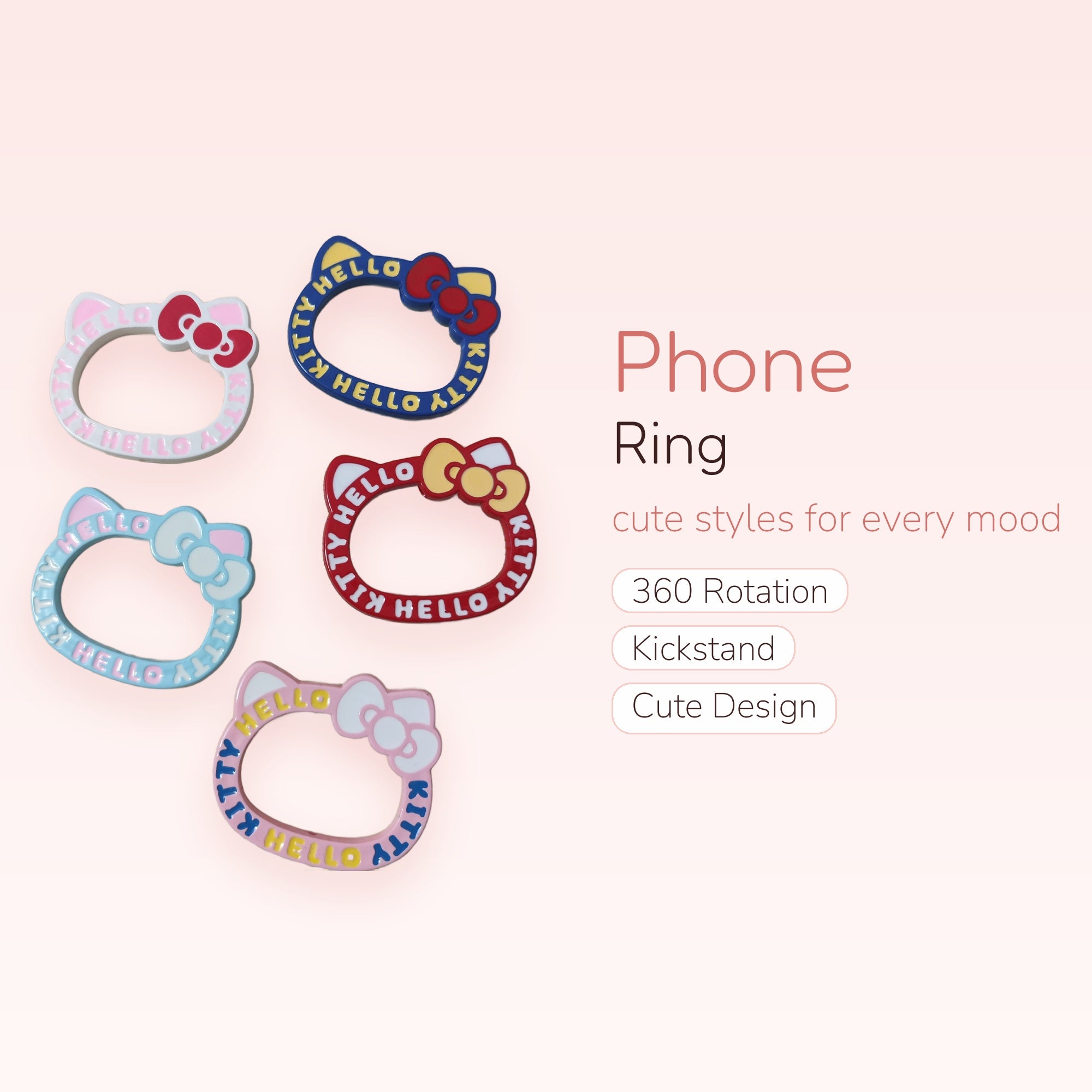 Hello Kitty Face Phone Ring | Cute Colorful 360° Finger Holder Kickstand