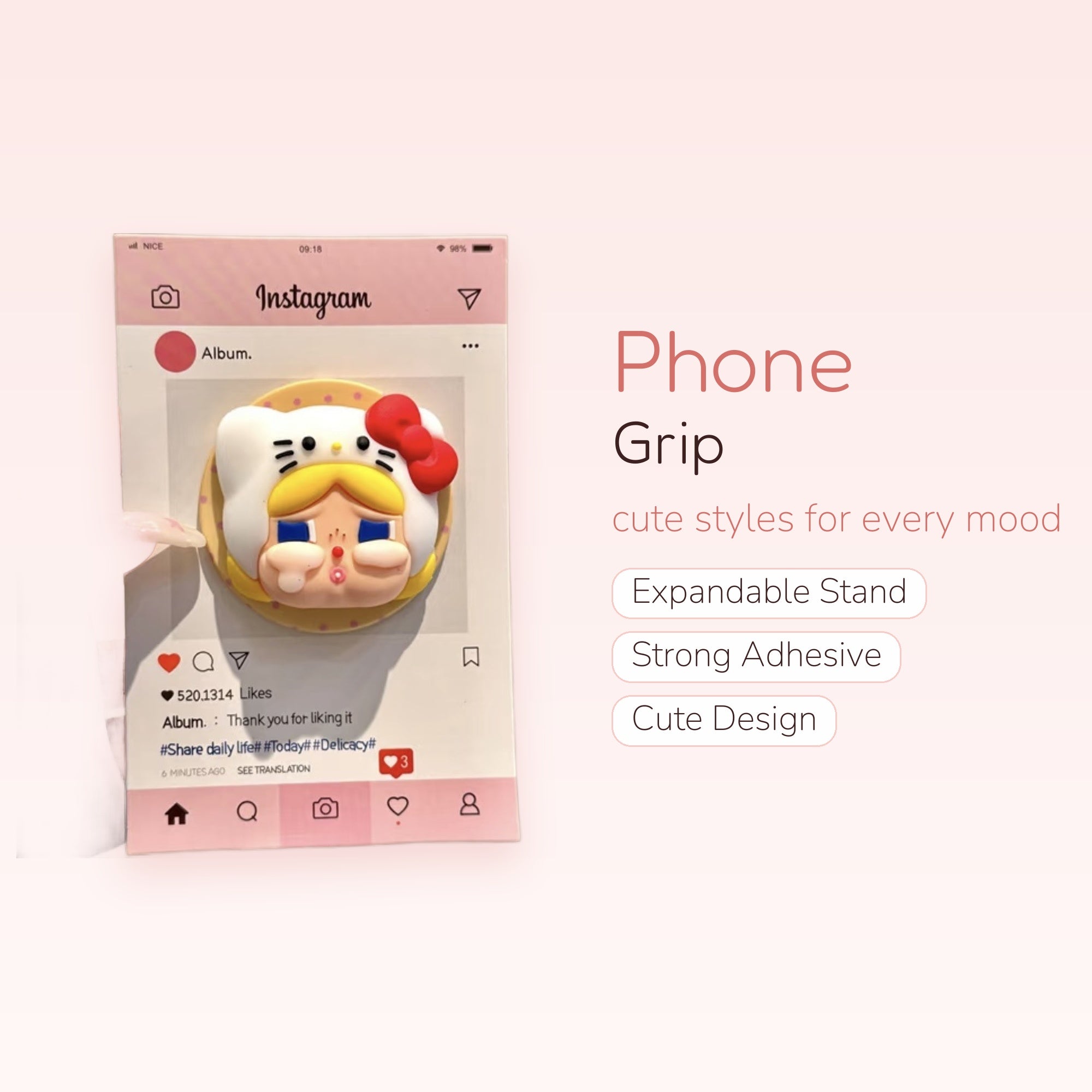 Kawaii Hello Kitty Girl Phone Grip | Cute Instagram Pop Socket Stand