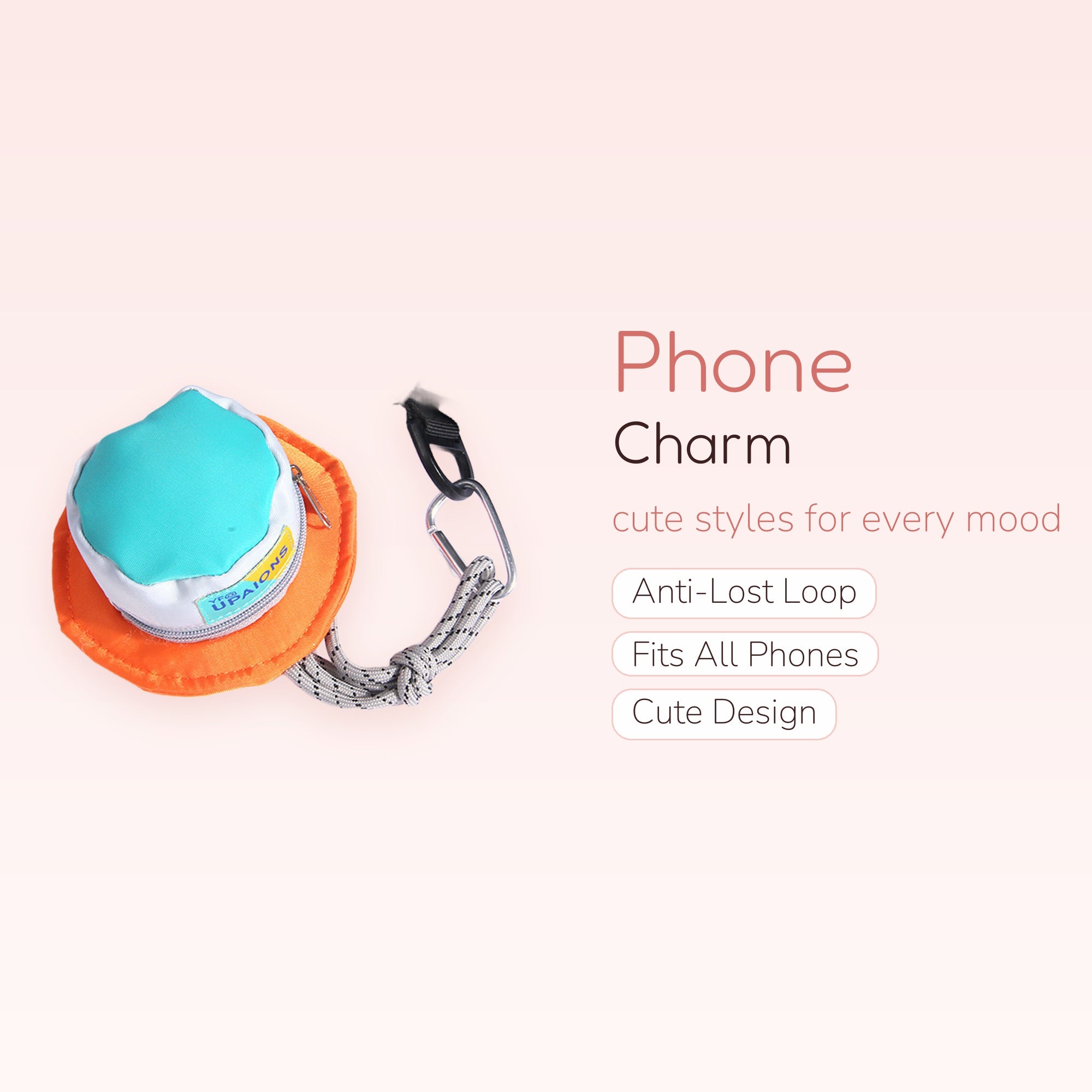 Miniature Bucket Hat Phone Charm | Cute Teal Orange Keychain Accessory