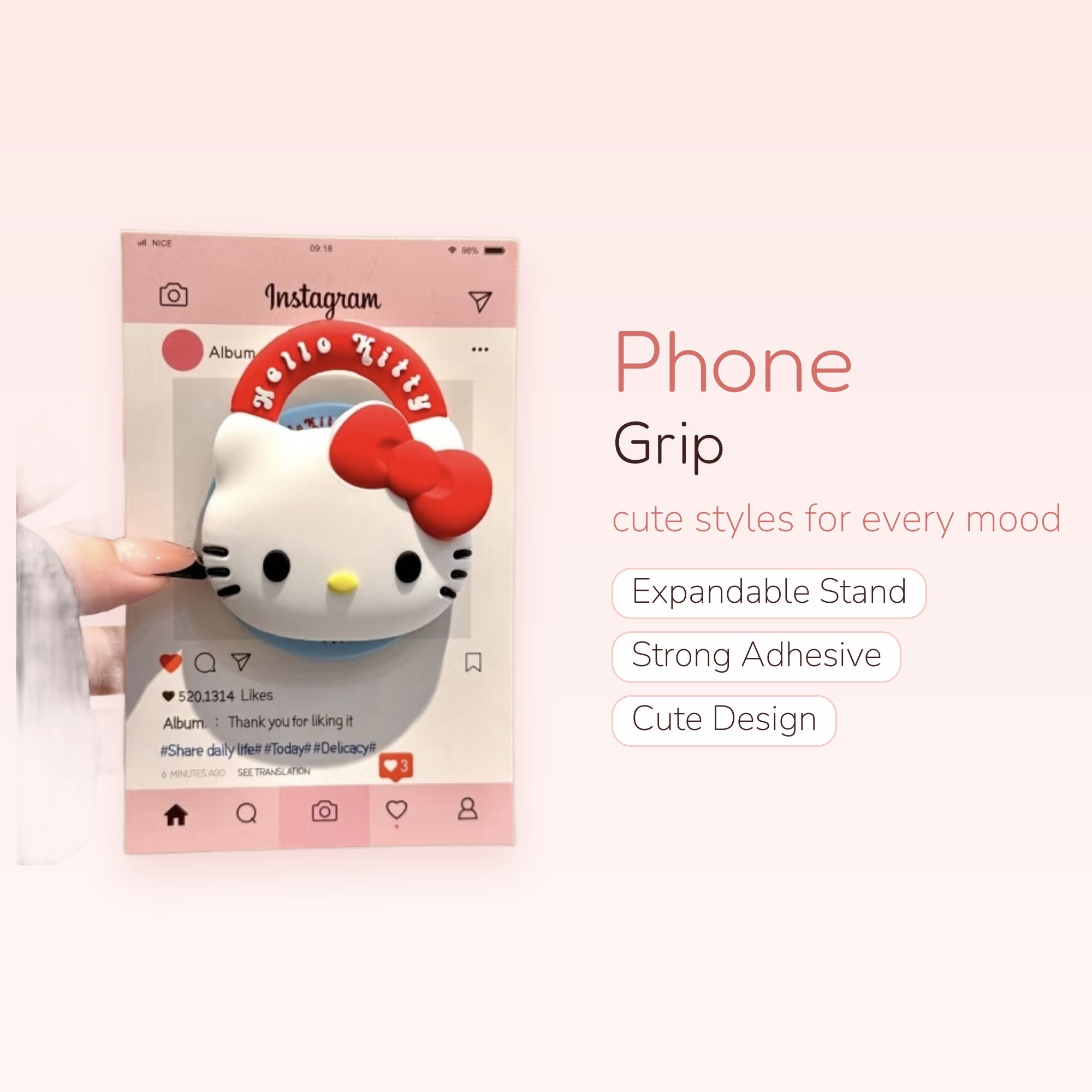 Kawaii Hello Kitty Instagram Phone Grip | Cute Red Bow Pop Socket Stand