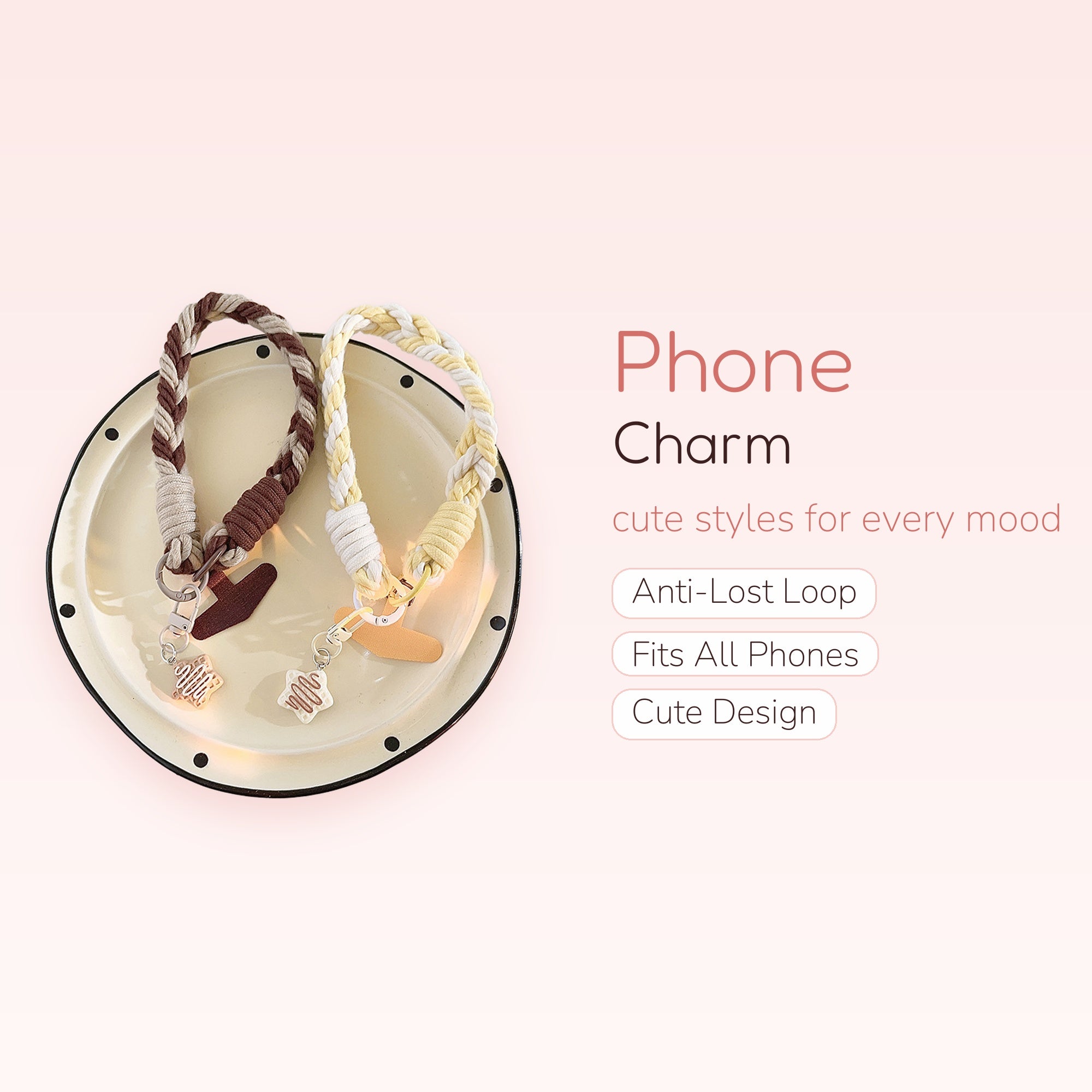 Braided Wrist Phone Charm Strap | Cute Star Cookie Keychain Lanyard