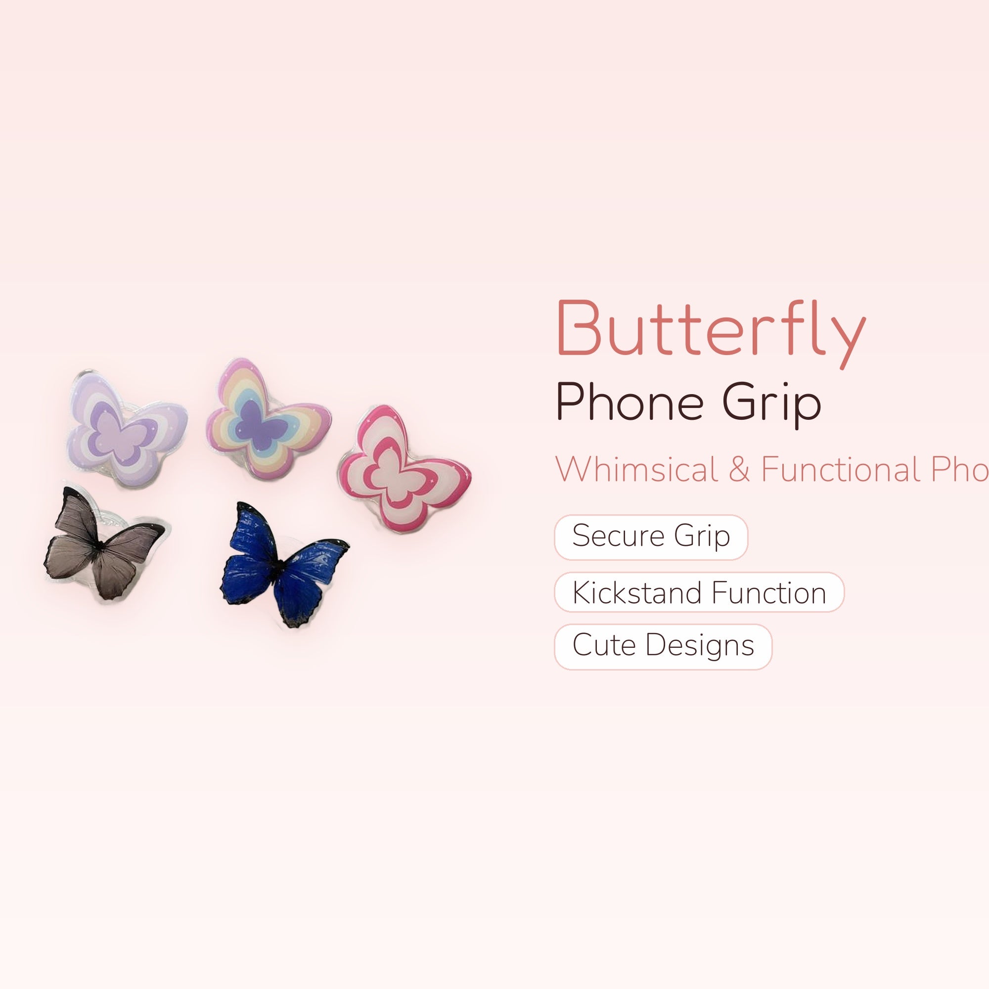 Cute Butterfly Phone Grip | Kawaii Pop-Up Phone Holder Stand