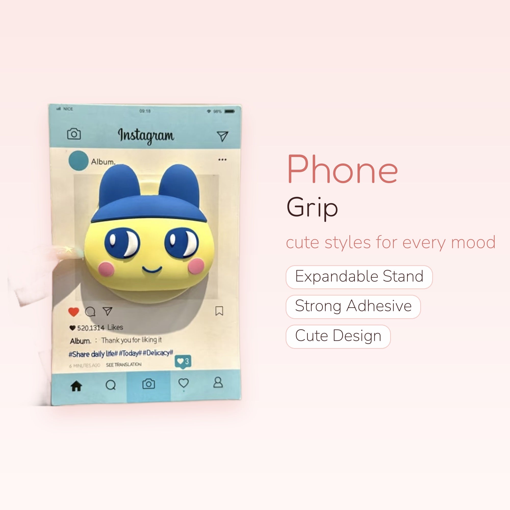 Kawaii Yellow & Blue Cartoon Character Phone Grip | Cute Pop Socket Stand
