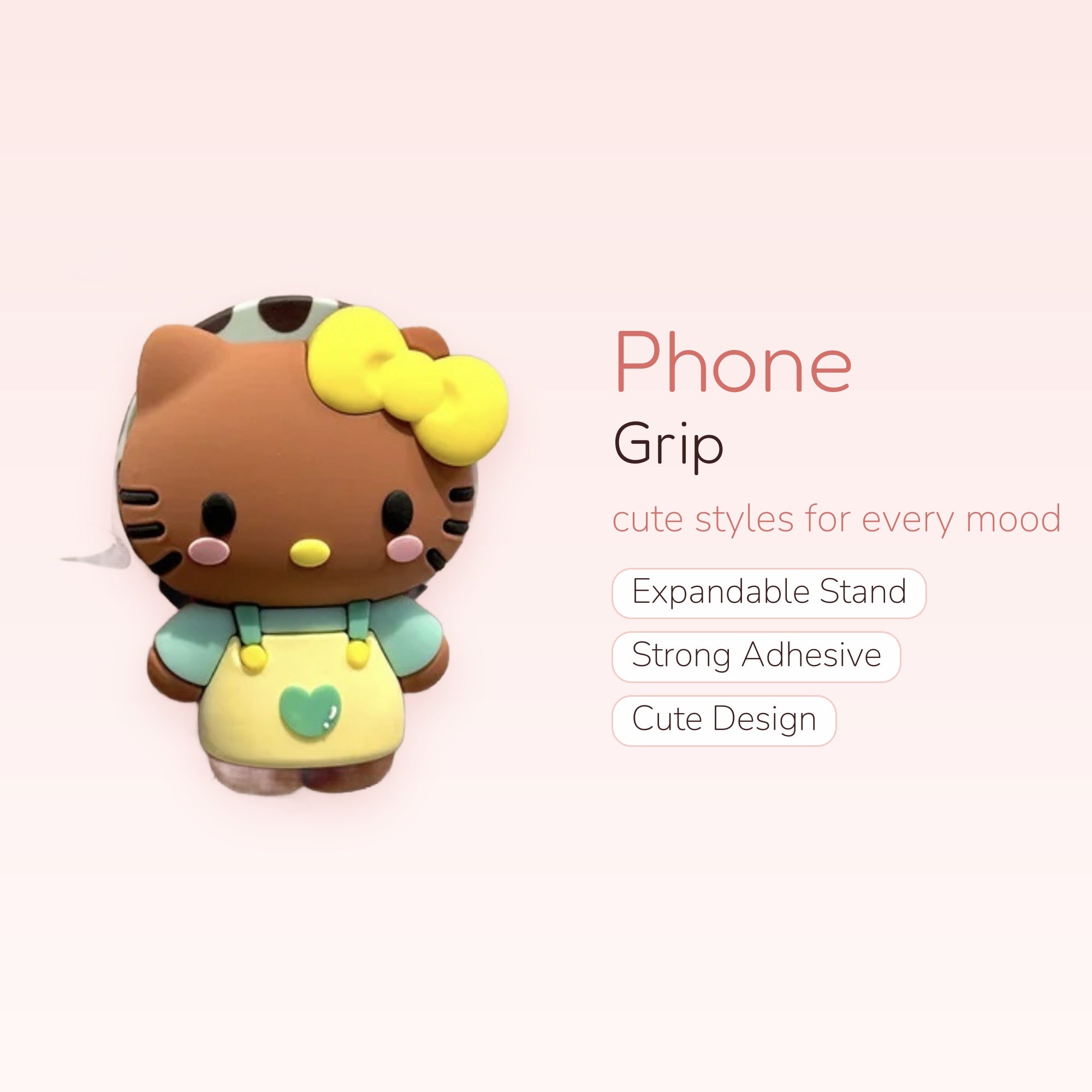 Kawaii Brown Hello Kitty Phone Grip | Cute Silicone Pop Socket Stand