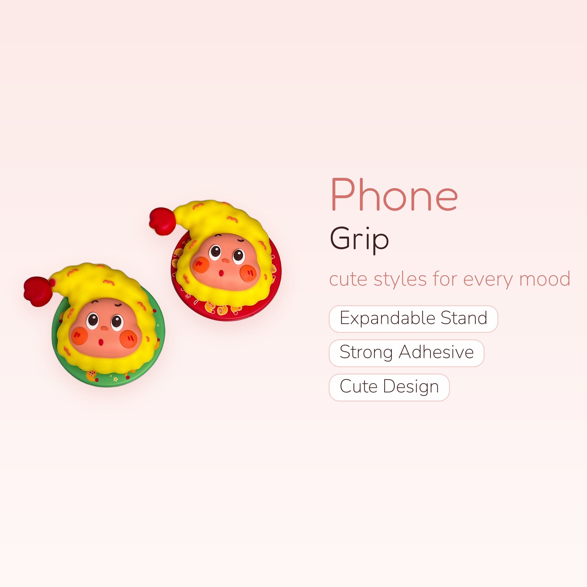 Cute Cartoon Character Phone Grip | Kawaii Yellow Hat Pop Socket Stand