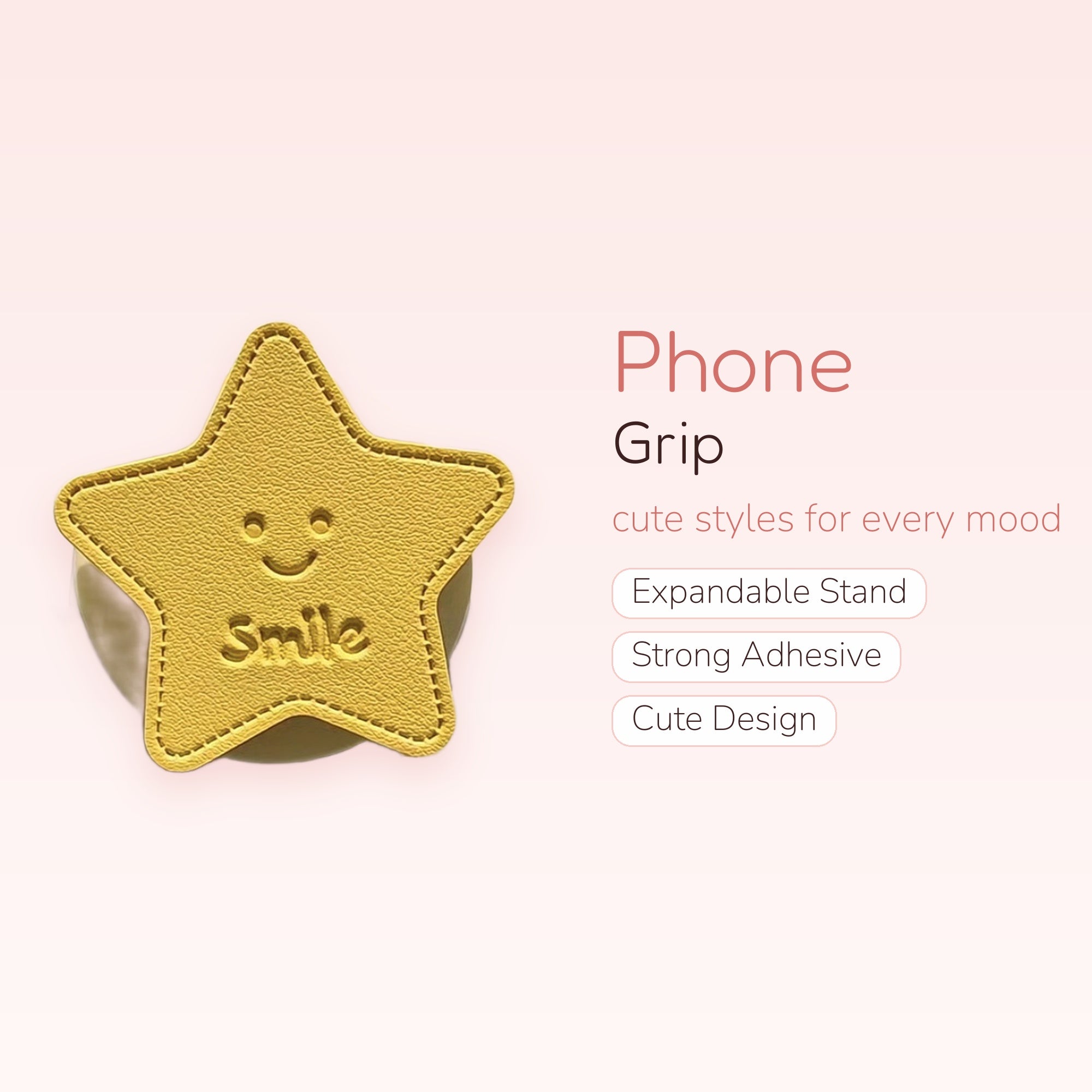 Cute Yellow Star Smile Phone Grip | Kawaii Pop Socket Stand