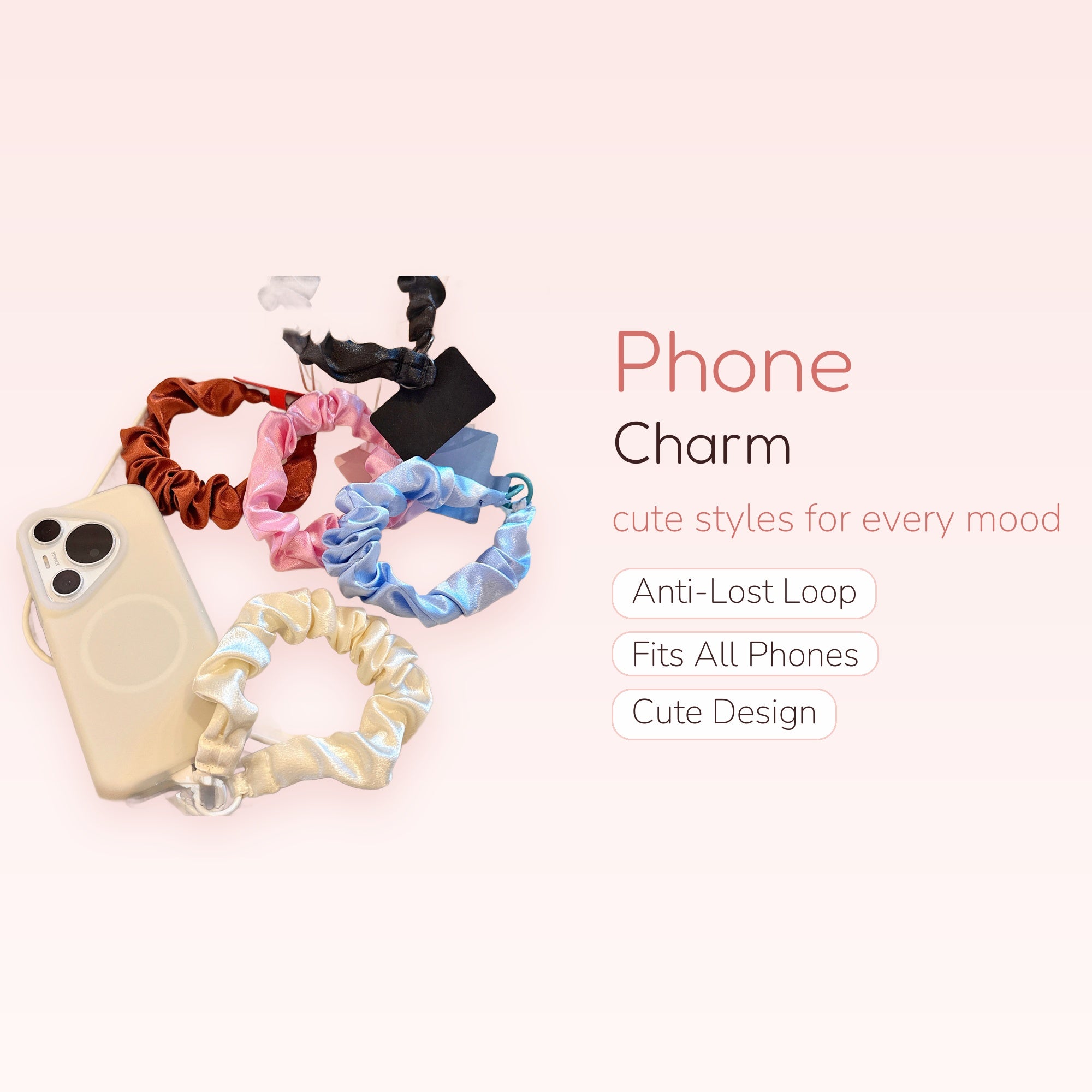 Silky Scrunchie Wrist Phone Charm | Aesthetic Pleated Fabric Phone Lanyard