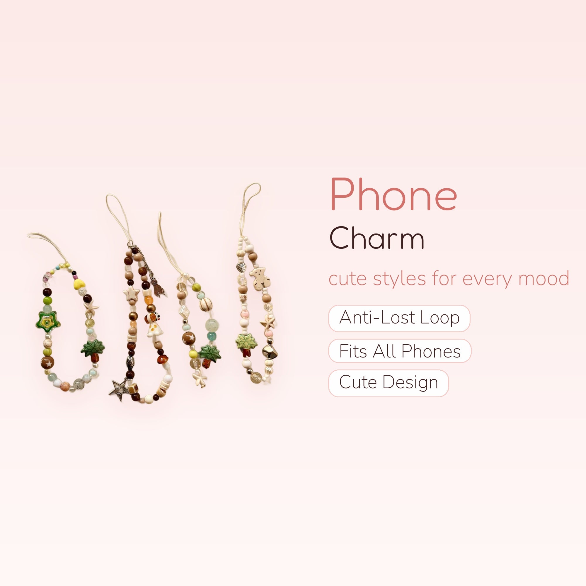Aesthetic Beaded Phone Charm Straps | Nature-Inspired Kawaii Wrist Lanyards
