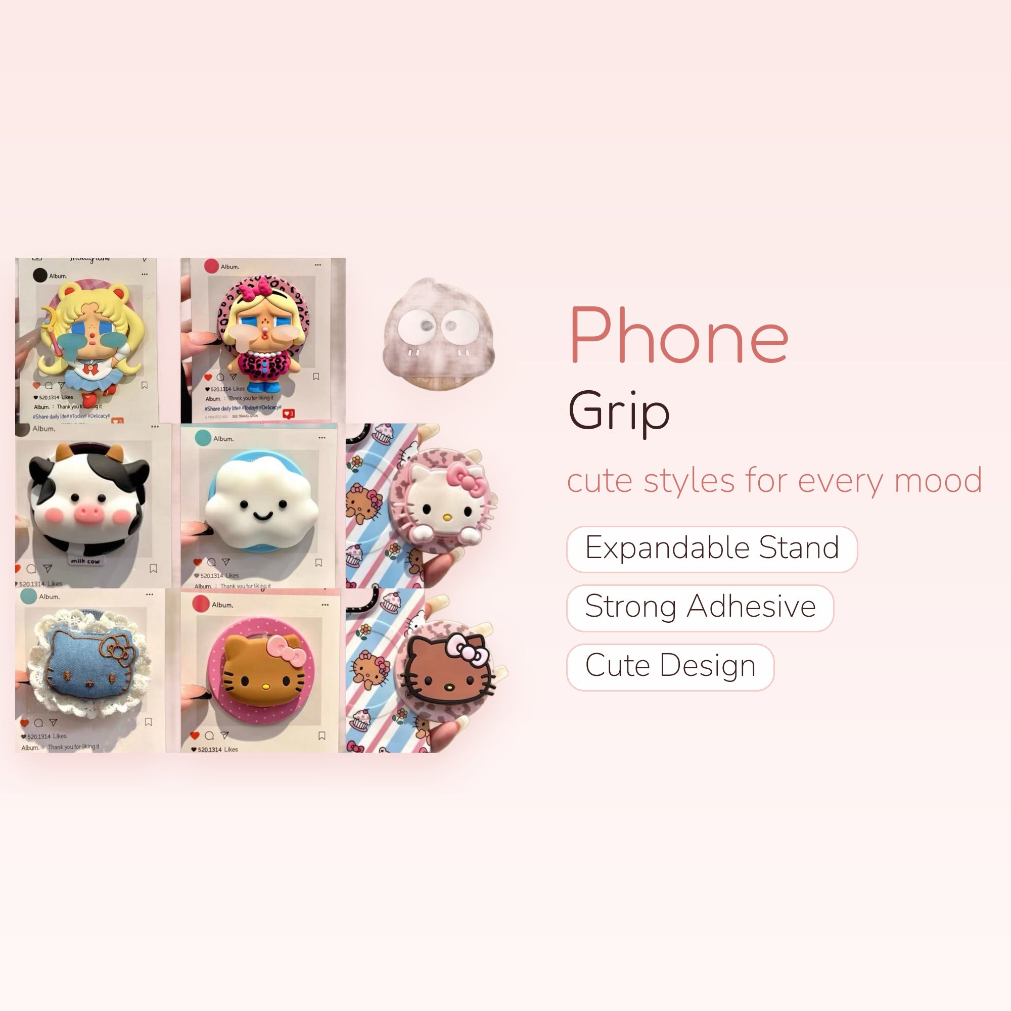 Kawaii Cartoon Character Phone Grip | Cute Pop Socket Stand for Girls