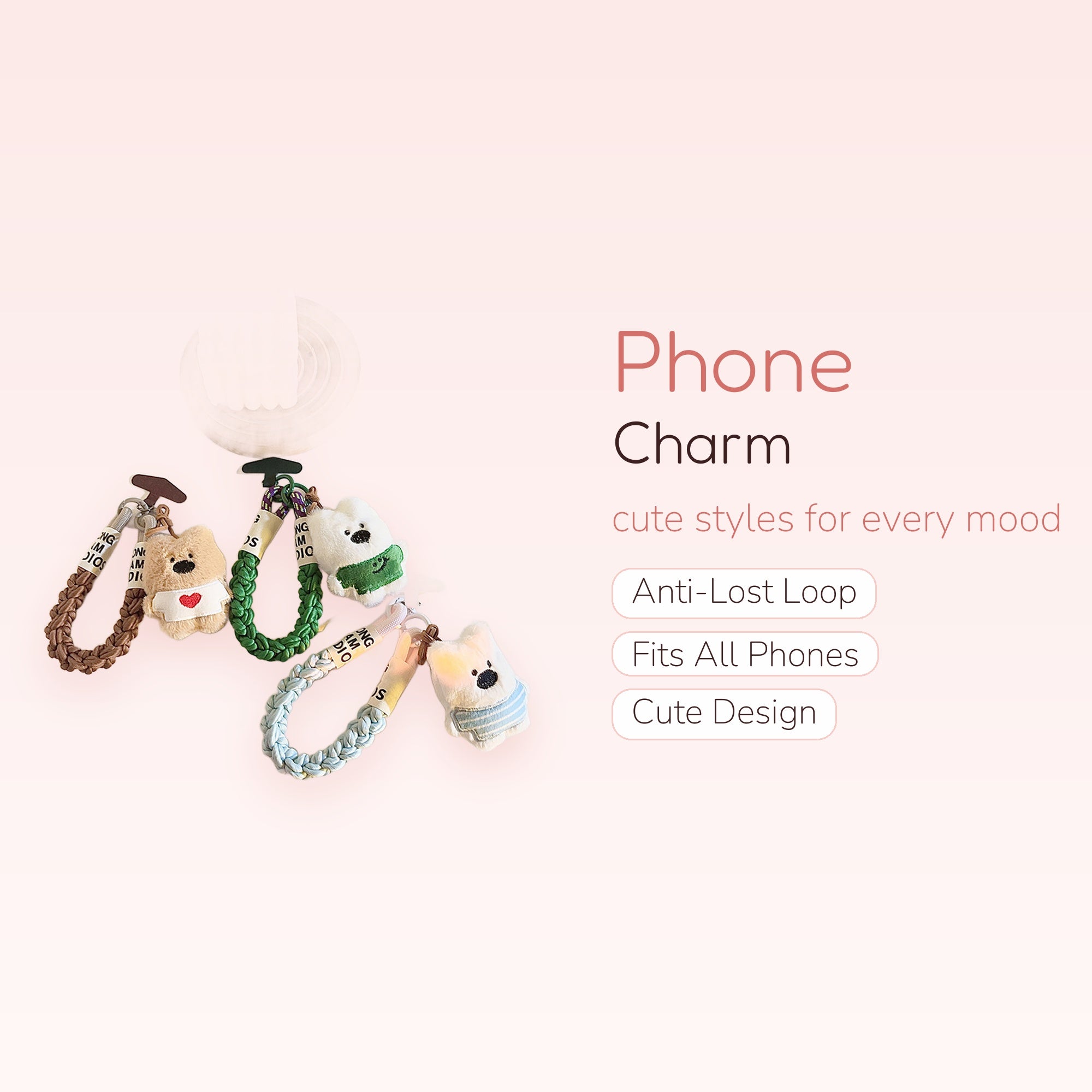 Cute Braided Wrist Phone Charm | Plush Bear & Bunny Keychains