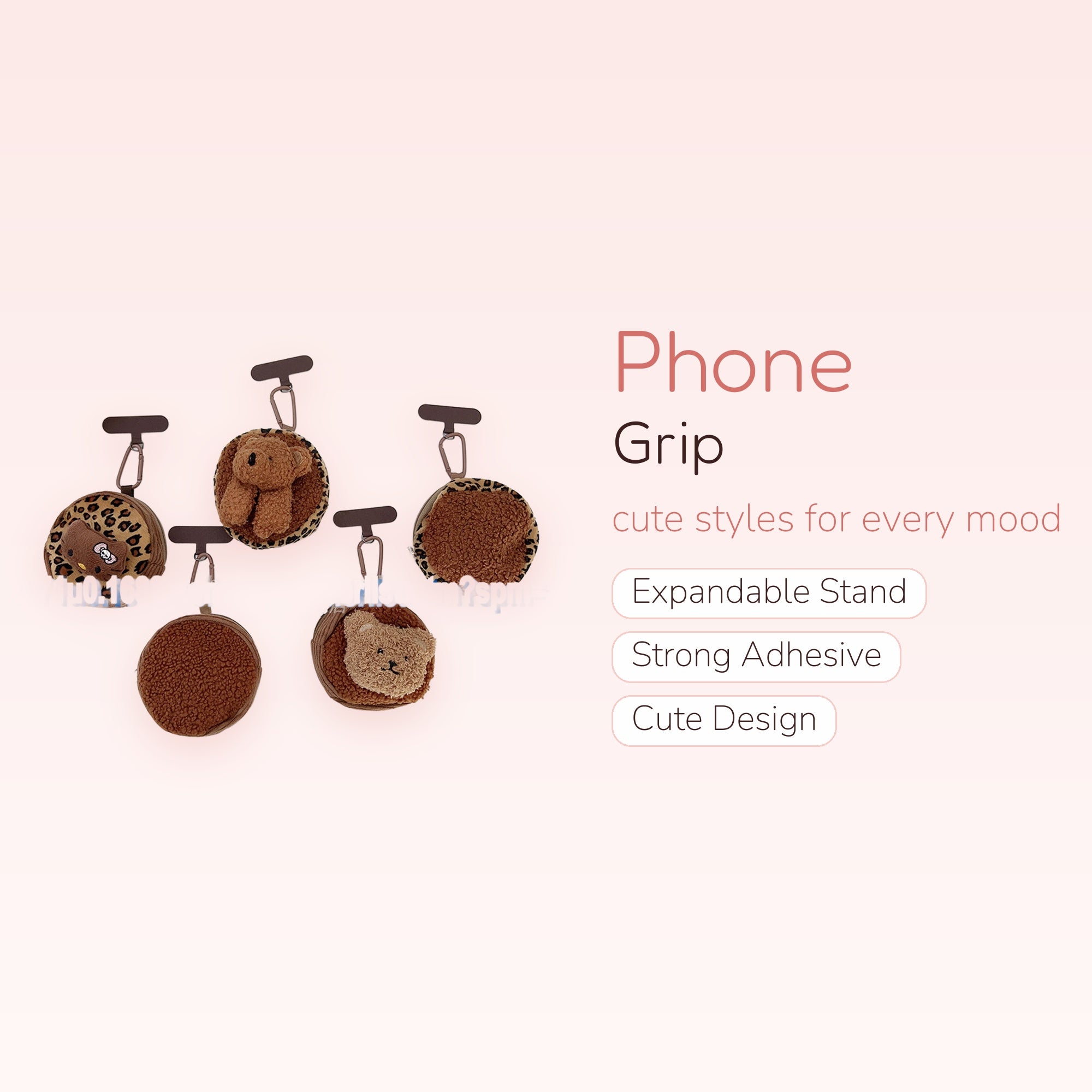 Cute Plush Bear & Leopard Print Phone Grip | Fuzzy Animal Pop Socket Stand