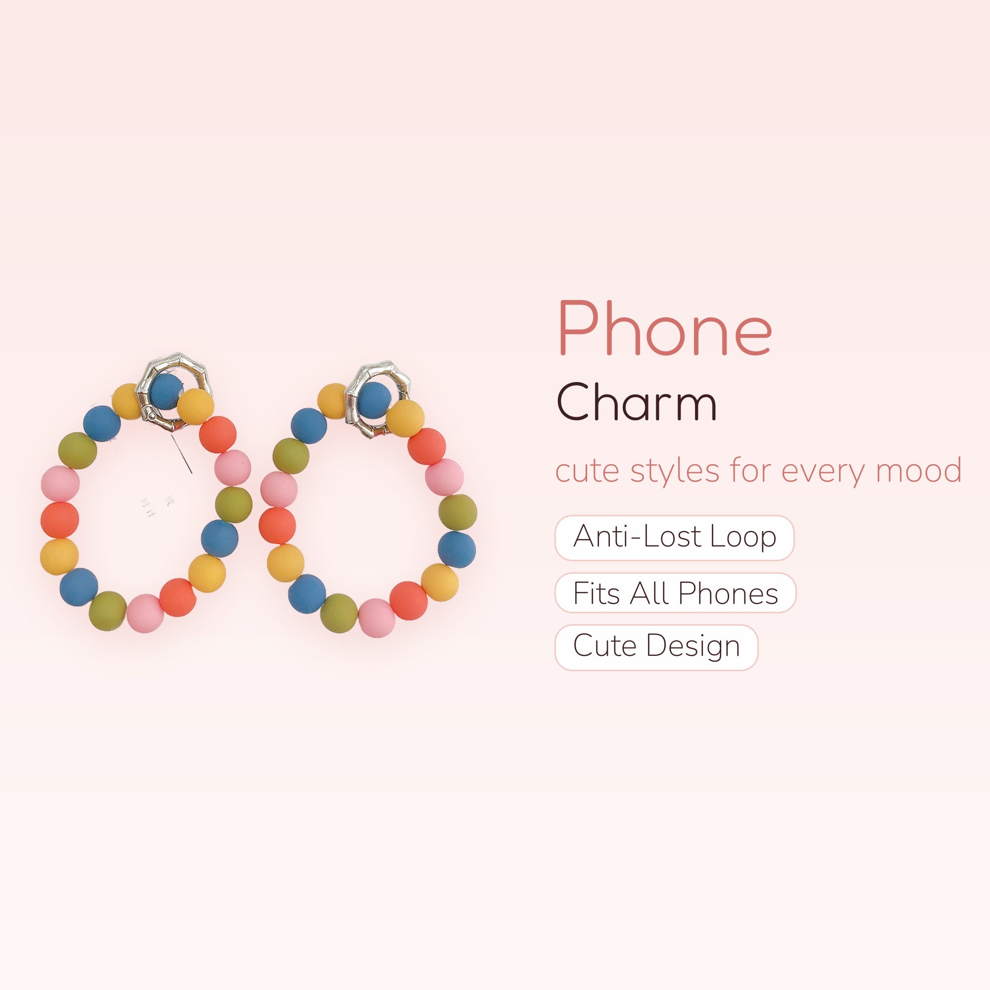 Aesthetic Matte Rainbow Beaded Phone Charm | Colorful Silicone Wrist Strap Lanyard