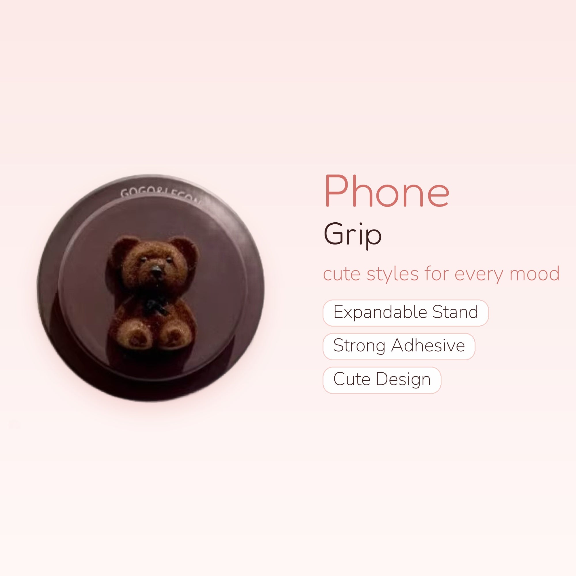 Kawaii Chocolate Bear Phone Grip | Cute Instagram Pop Socket Stand