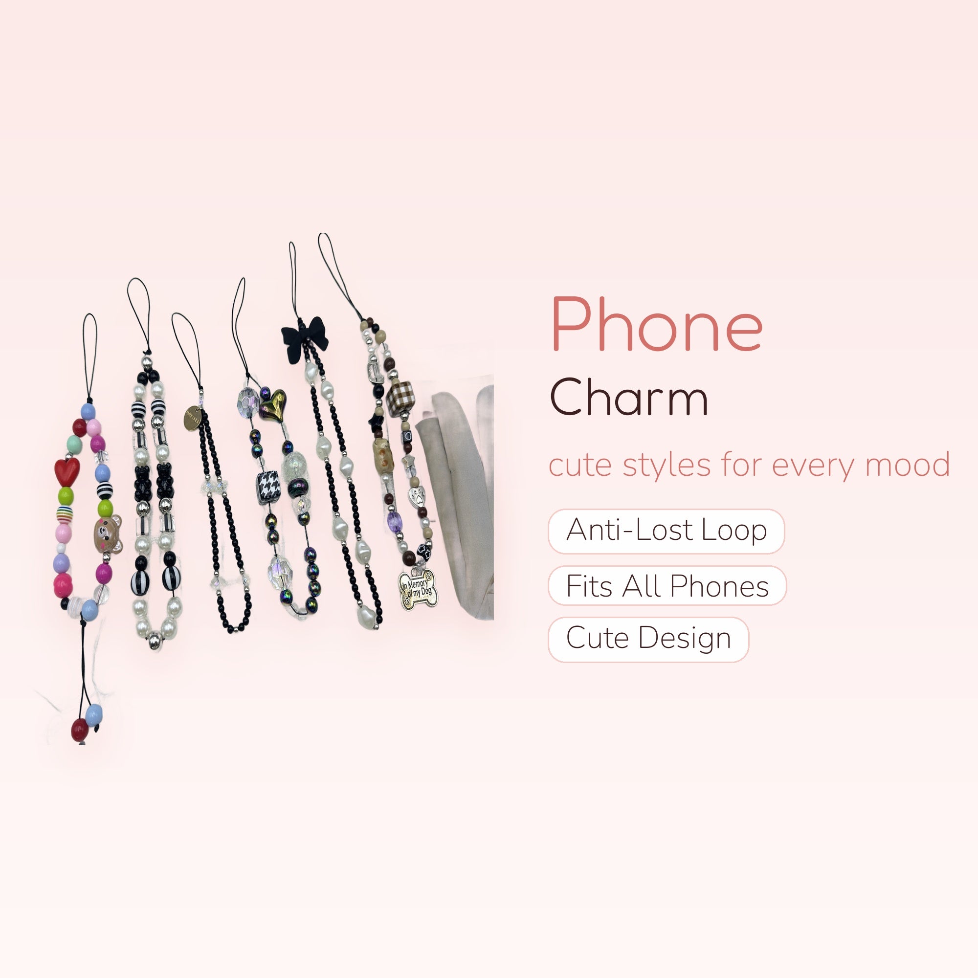Aesthetic Beaded Phone Charm Strap Collection | Kawaii Pearl & Bear Wrist Lanyards